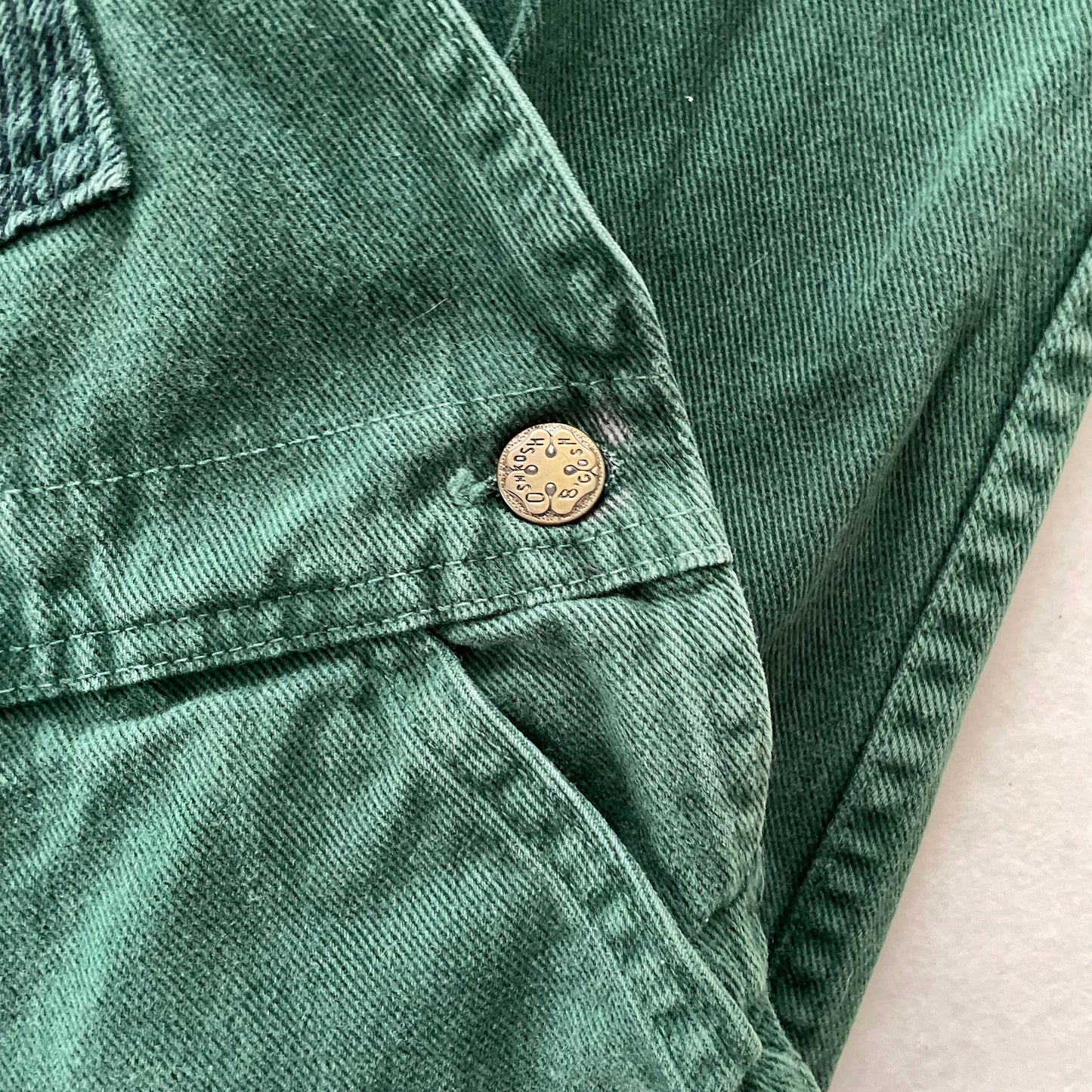 OshKosh Green Stripe Pocket Overalls - Yellow Clover Vintage Kids Clothes
