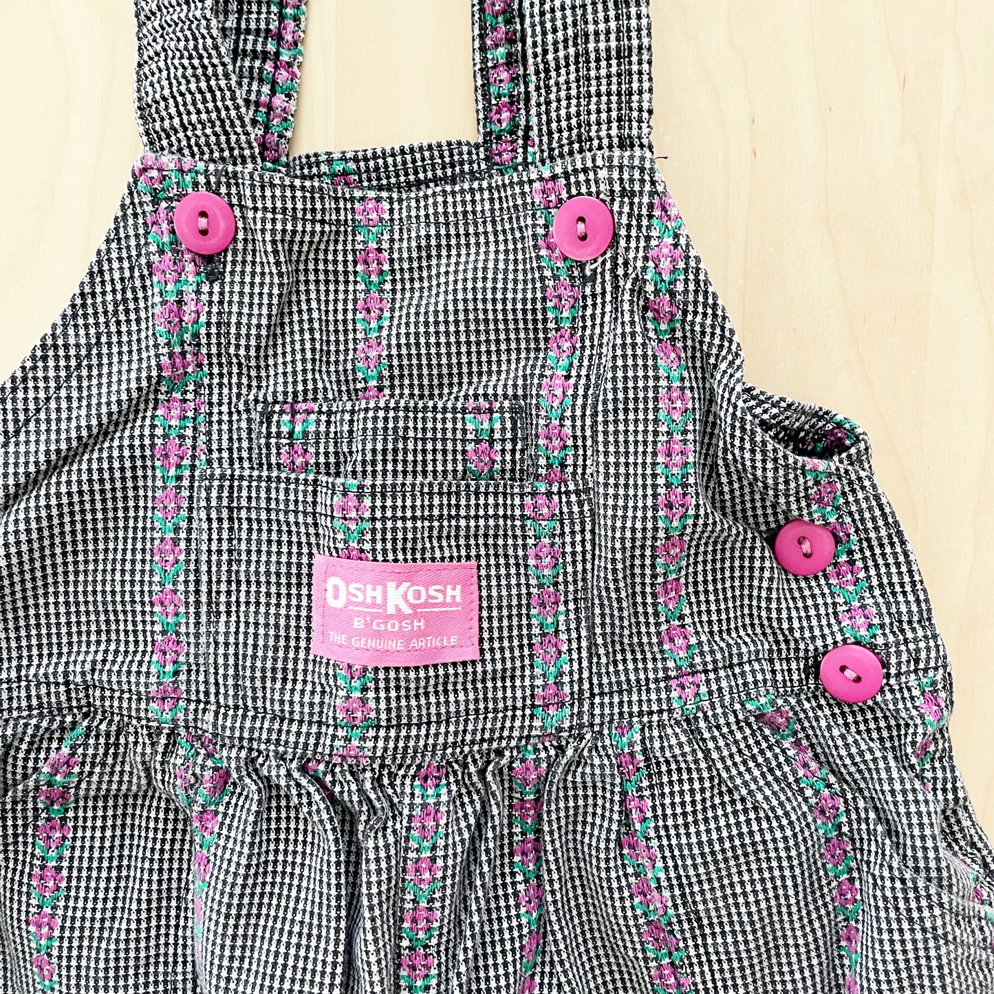 OshKosh Floral Houndstooth Carousel Overalls - Yellow Clover Vintage Kids Clothes