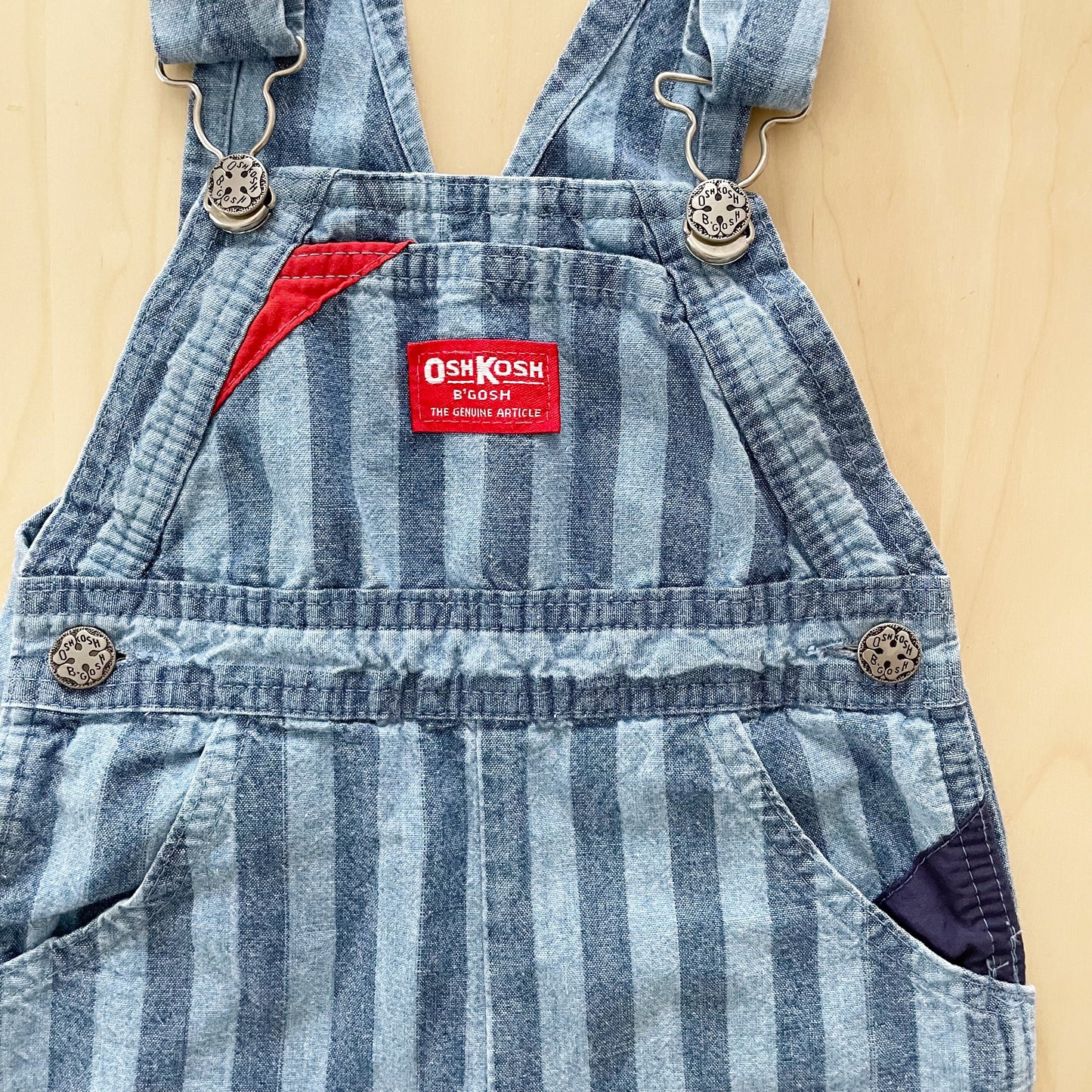 OshKosh Chambray Stripe Shortalls with Embossed Back - Yellow Clover Vintage Kids Clothes