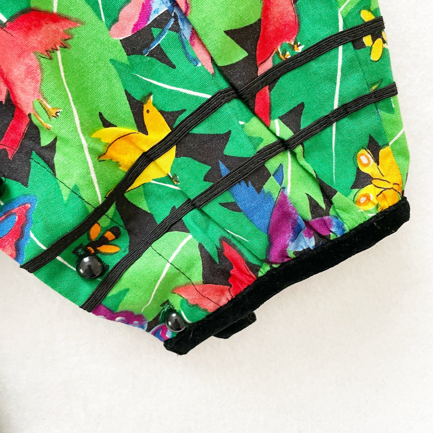 Plum Pudding Tropical Birds Romper - Yellow Clover Vintage Kids Clothes