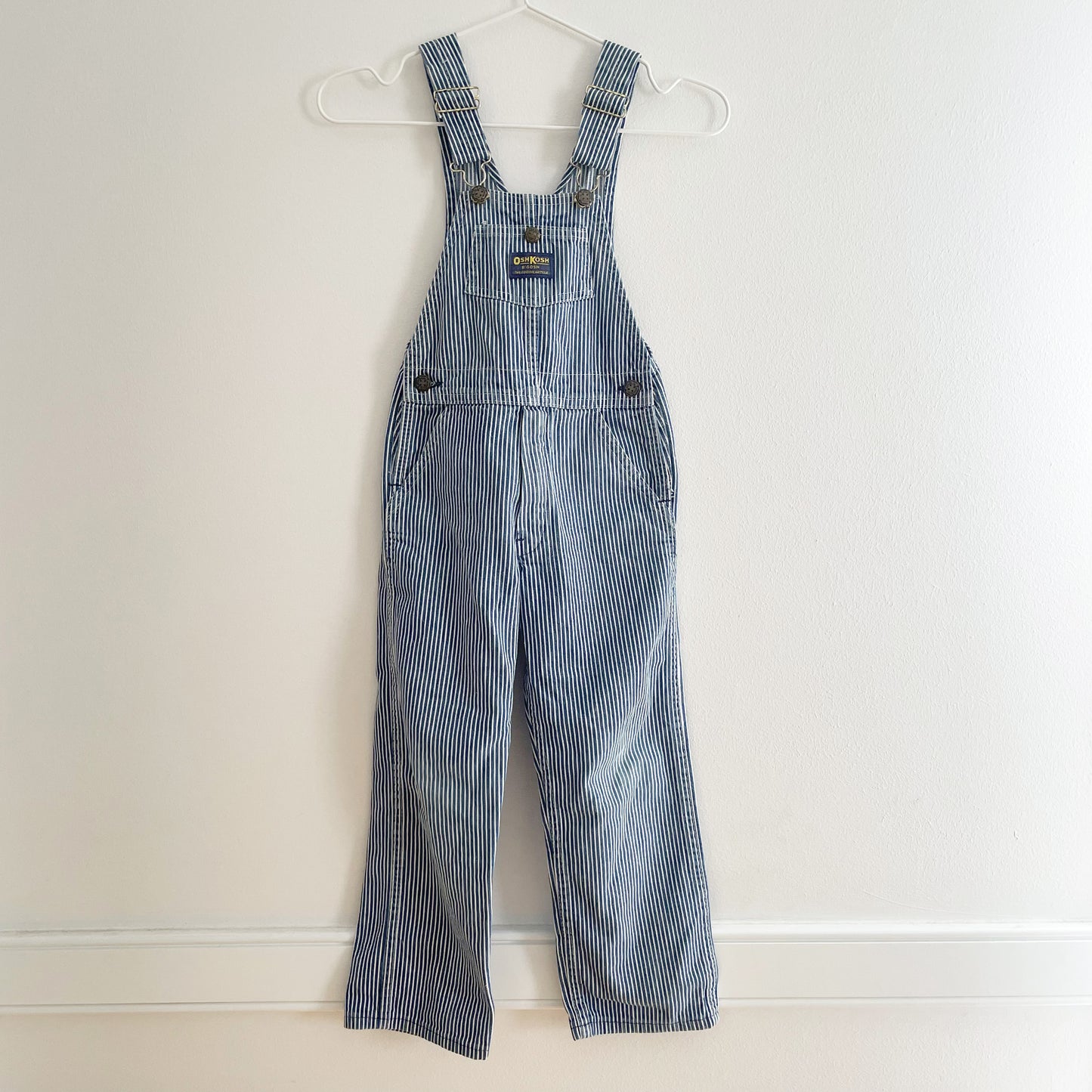 OshKosh Classic Hickory Stripe Overalls - Yellow Clover Vintage Kids Clothes
