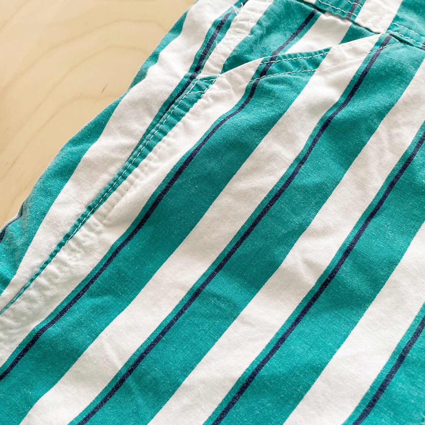 OshKosh Teal Green Stripe Shortalls - Yellow Clover Vintage Kids Clothes