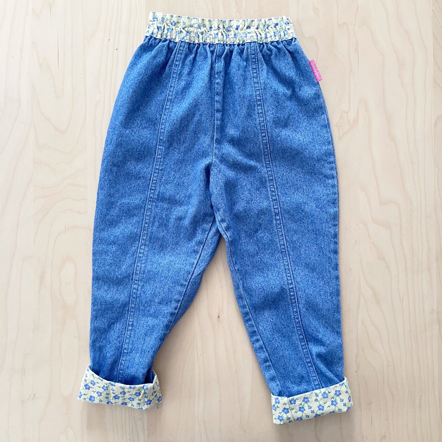 OshKosh Blue Wash Yellow Floral Pull On Pants - Yellow Clover Vintage Kids Clothes