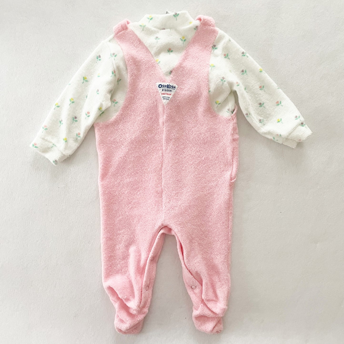 OshKosh Terry Faux Overalls Sleeper - Yellow Clover Vintage Kids Clothes