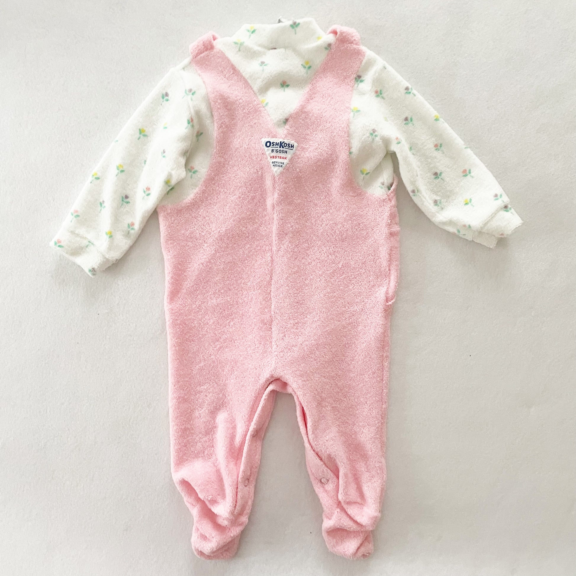 OshKosh Terry Faux Overalls Sleeper - Yellow Clover Vintage Kids Clothes