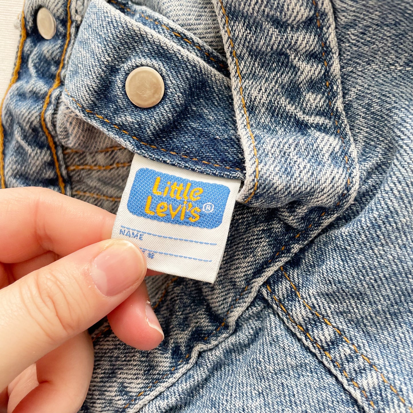Levi’s Medium Wash White Tab Denim Jacket • 12m - Yellow Clover Vintage Kids Clothes