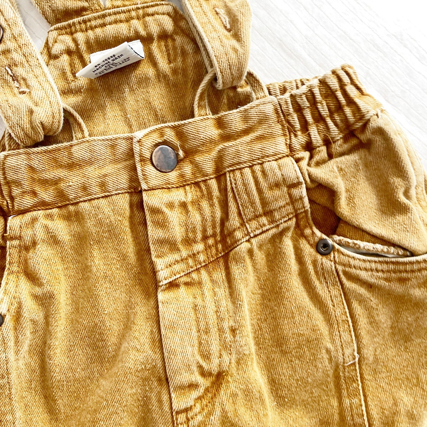 Tan Elastic Cuff Suspender Pants - Yellow Clover Vintage Kids Clothes