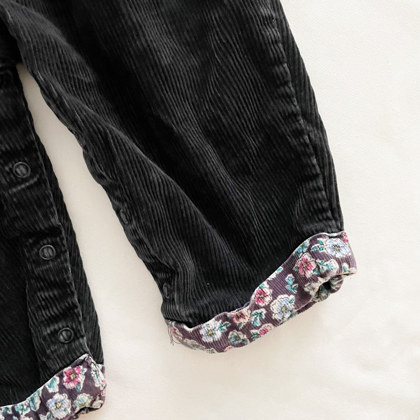 OshKosh Black Floral Bow Back Cord Overalls - Yellow Clover Vintage Kids Clothes