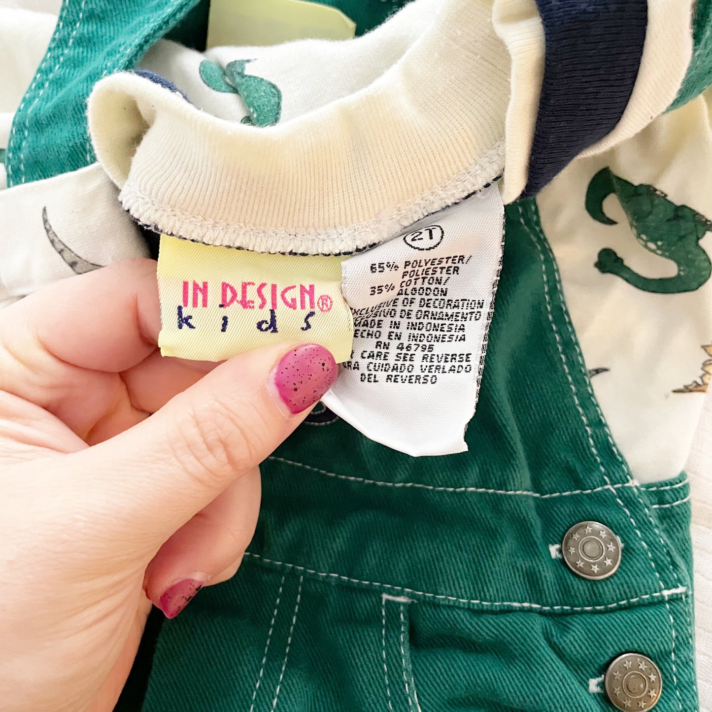 In Design Dinosaur Overalls Set - Yellow Clover Vintage Kids Clothes