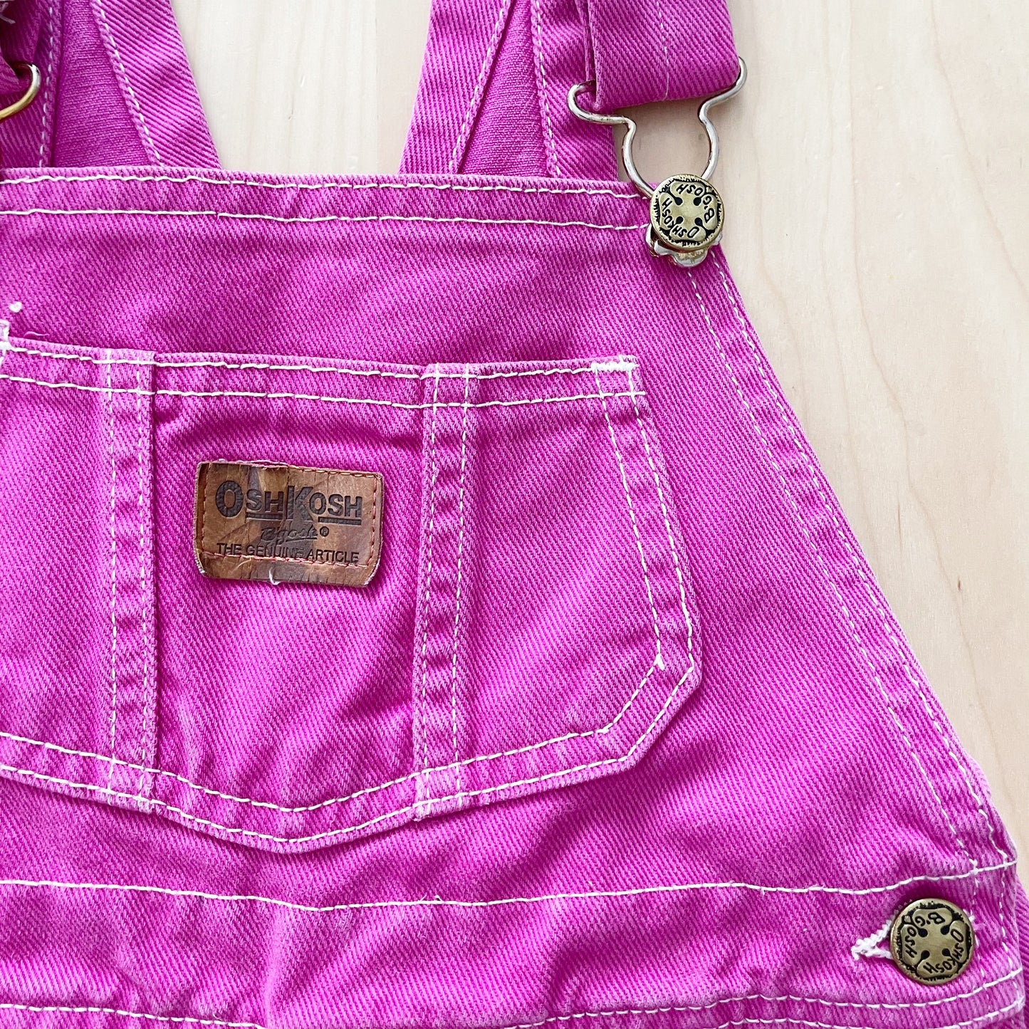 OshKosh Purple Pink Leather Patch Overalls - Yellow Clover Vintage Kids Clothes
