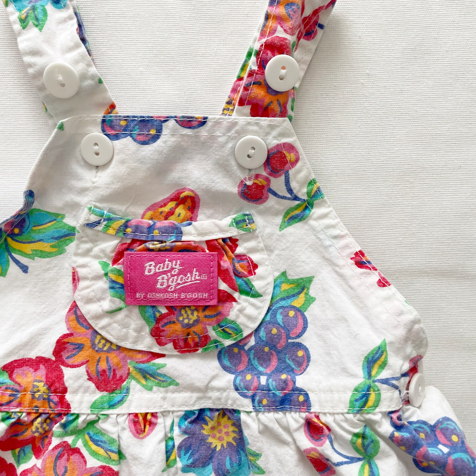 Baby B’gosh Bright Floral Fruit Print Shortalls - Yellow Clover Vintage Kids Clothes