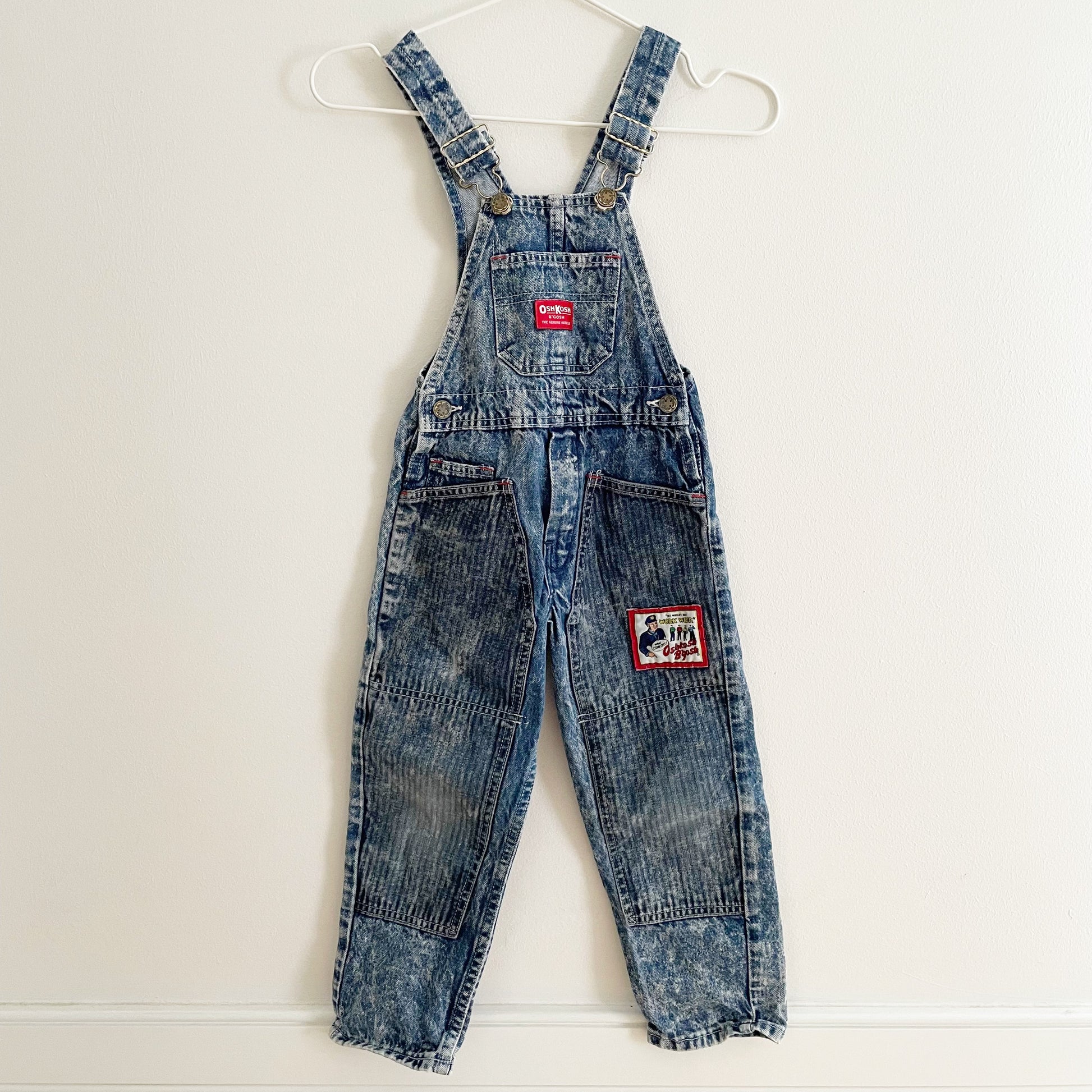 Vintage OshKosh Acid Wash Workwear Patch Boys Overalls
