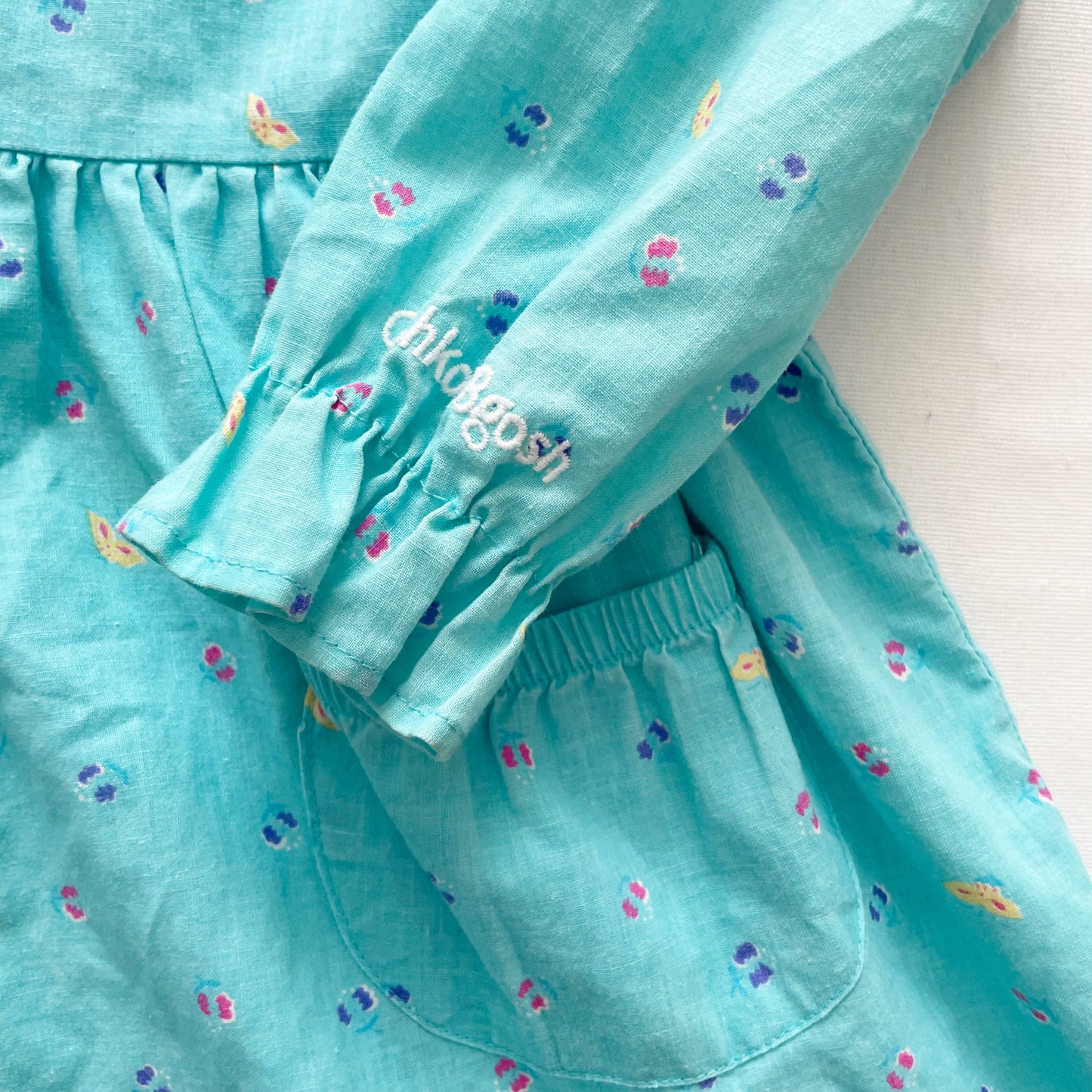 OshKosh Butterfly Print Collared Dress - Yellow Clover Vintage Kids Clothes