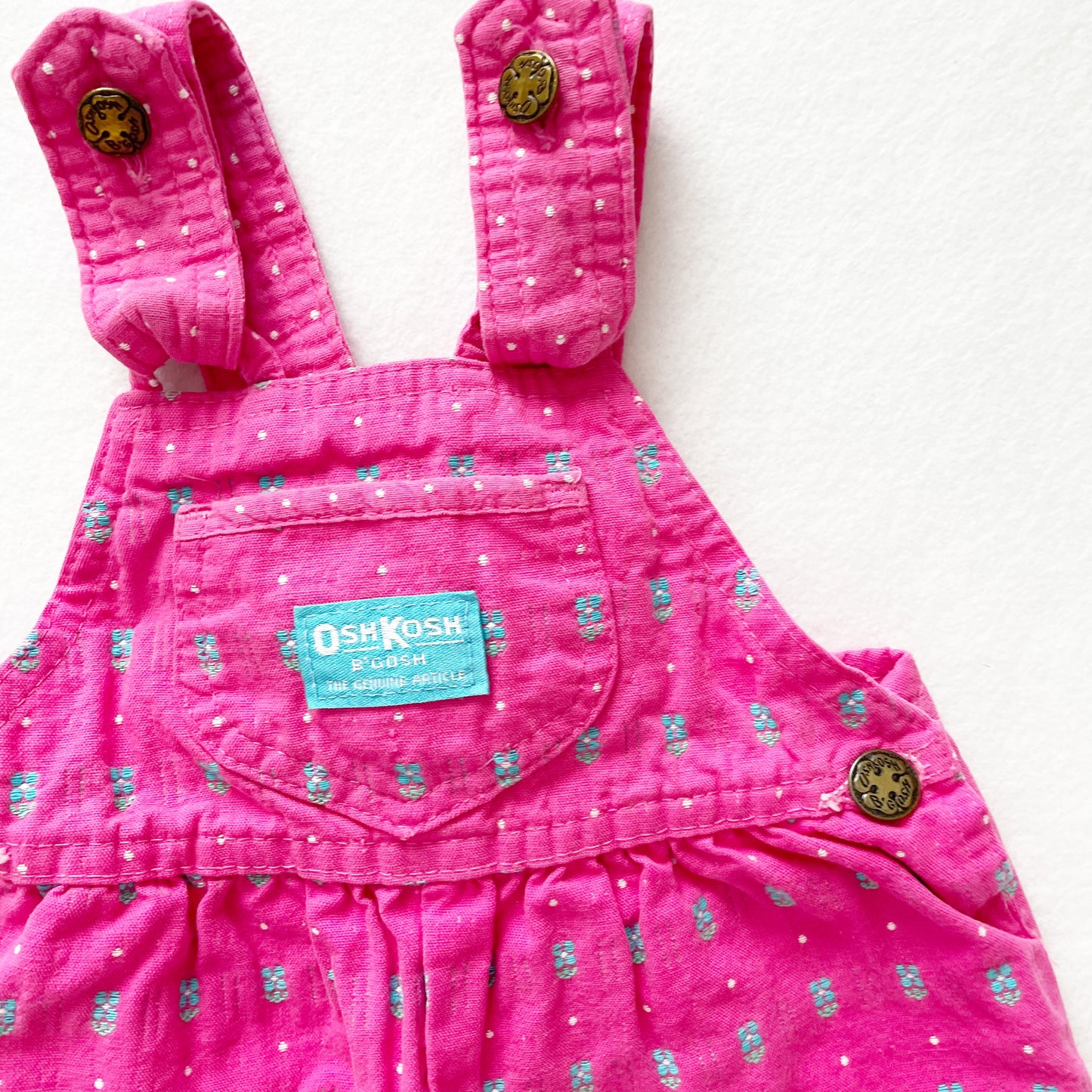 OshKosh Floral Woven Pink Bow Back Overalls - Yellow Clover Vintage Kids Clothes