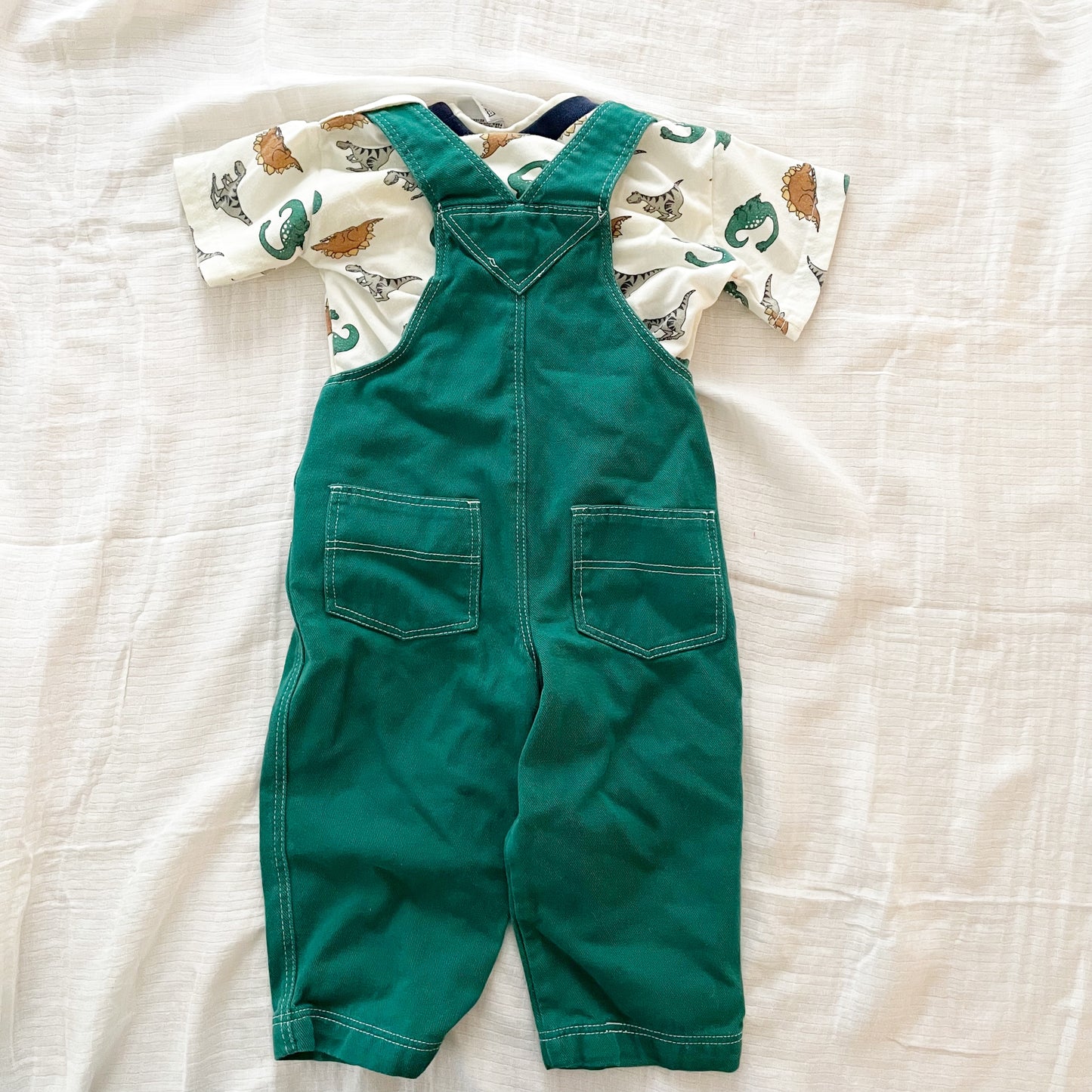 In Design Dinosaur Overalls Set - Yellow Clover Vintage Kids Clothes