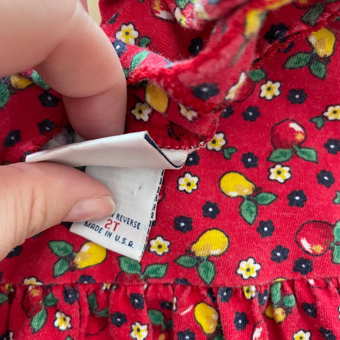 OshKosh Pear Floral Jersey Dress - Yellow Clover Vintage Kids Clothes