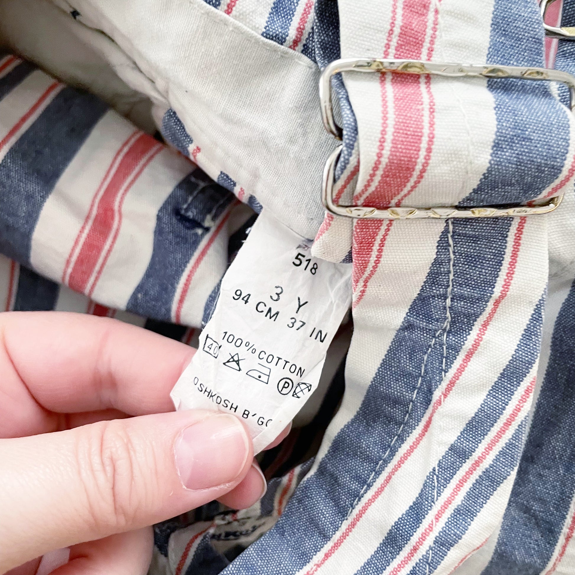 OshKosh Red and Blue Striped Shortalls - Yellow Clover Vintage Kids Clothes