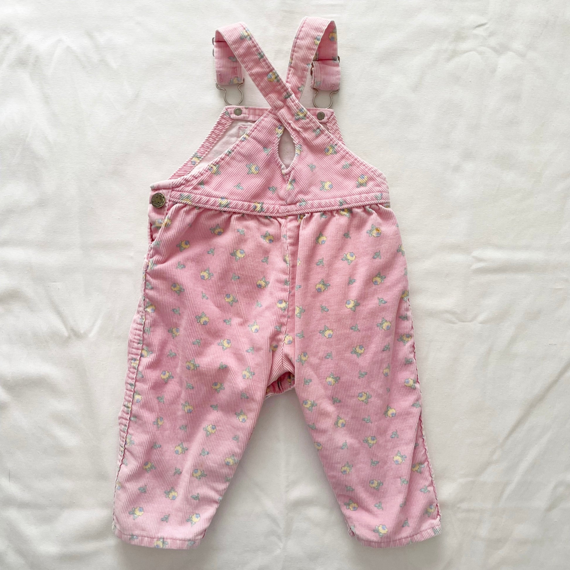 OshKosh Pink Floral Keyhole Back Overalls - Yellow Clover Vintage Kids Clothes