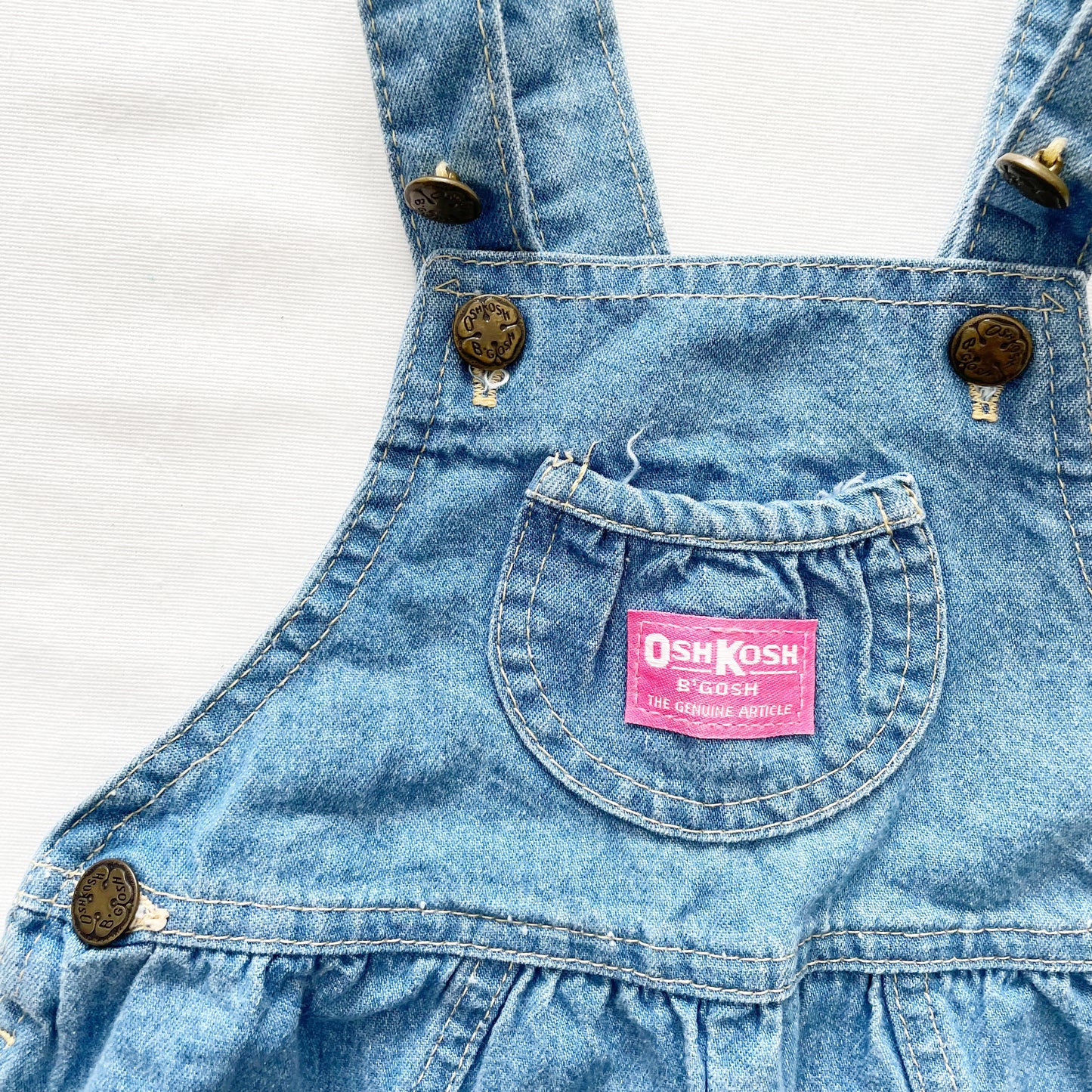 OshKosh Lighter Wash Bubble Cut Shortalls - Yellow Clover Vintage Kids Clothes