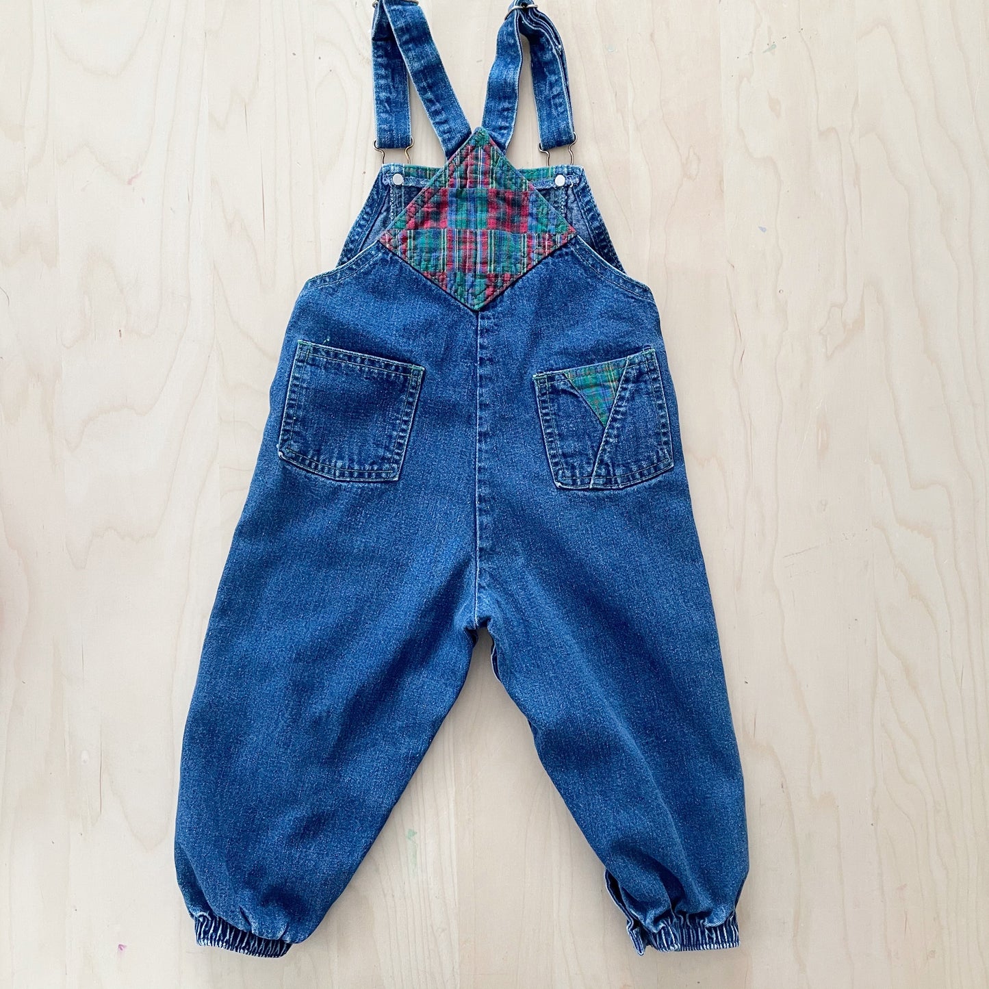 OshKosh Denim Plaid Jogger Overalls - Yellow Clover Vintage Kids Clothes