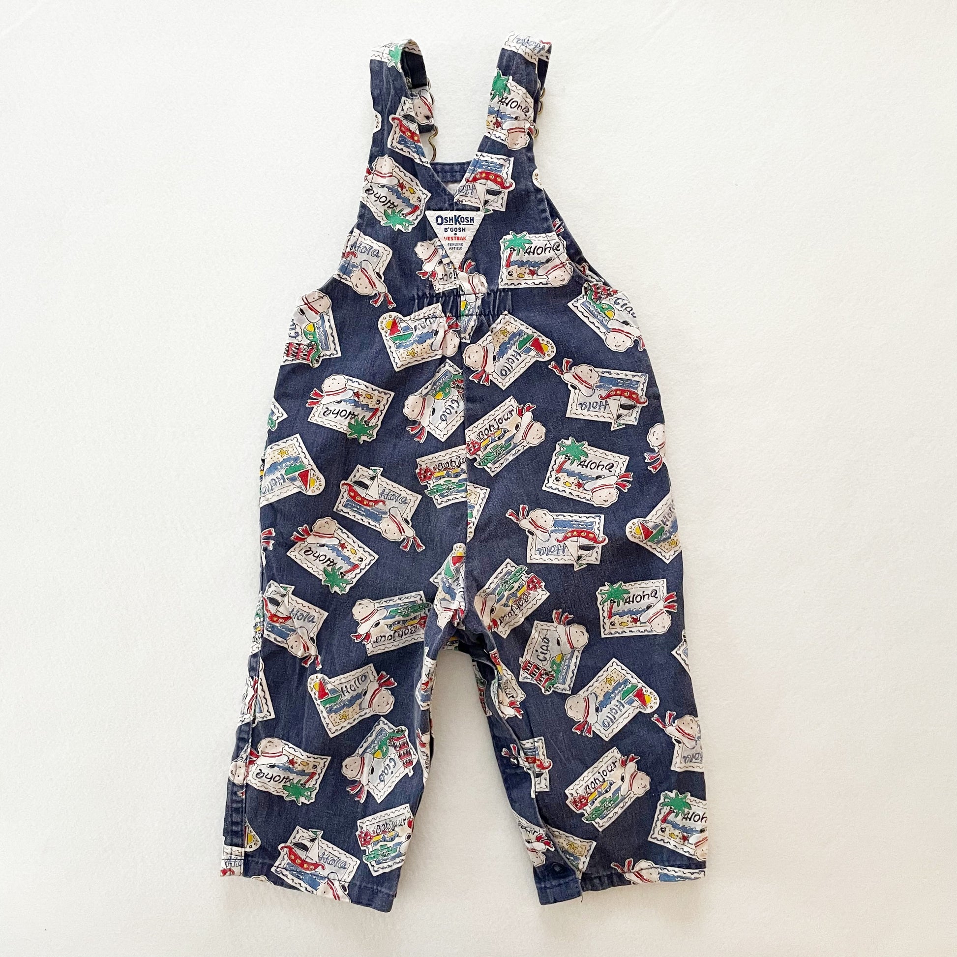 OshKosh Travel Postcards Overalls - Yellow Clover Vintage Kids Clothes