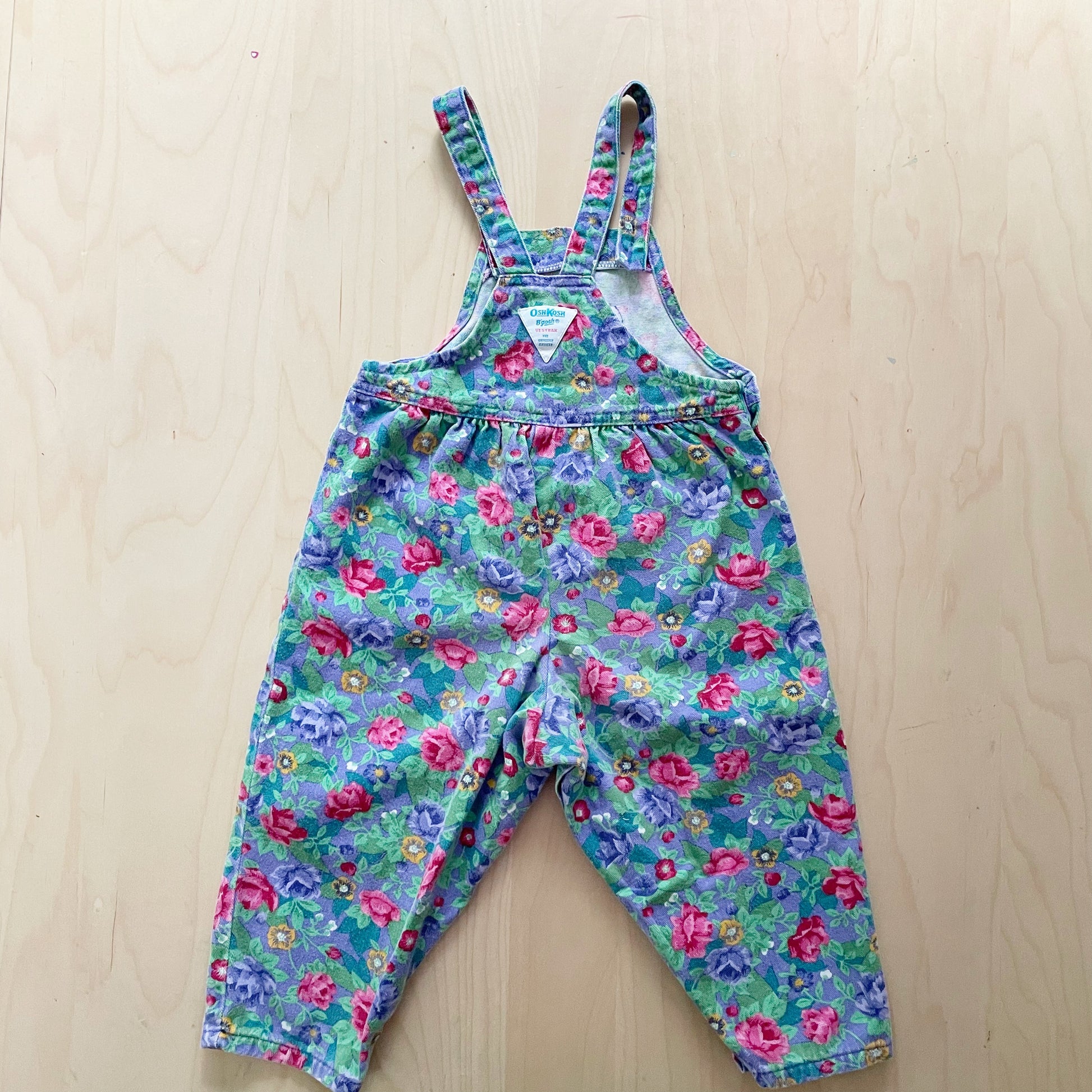 Vintage OshKosh Jewel Tone Floral Overalls - Yellow Clover Vintage Kids Clothes