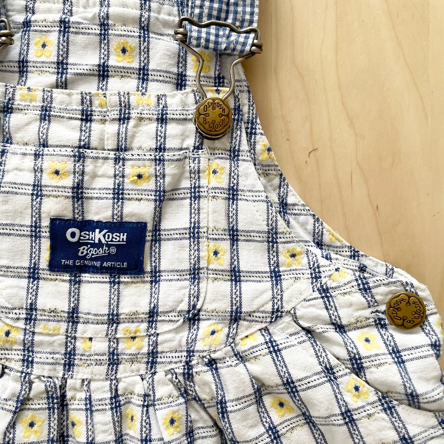 OshKosh Floral Gingham Bubble Shortalls - Yellow Clover Vintage Kids Clothes