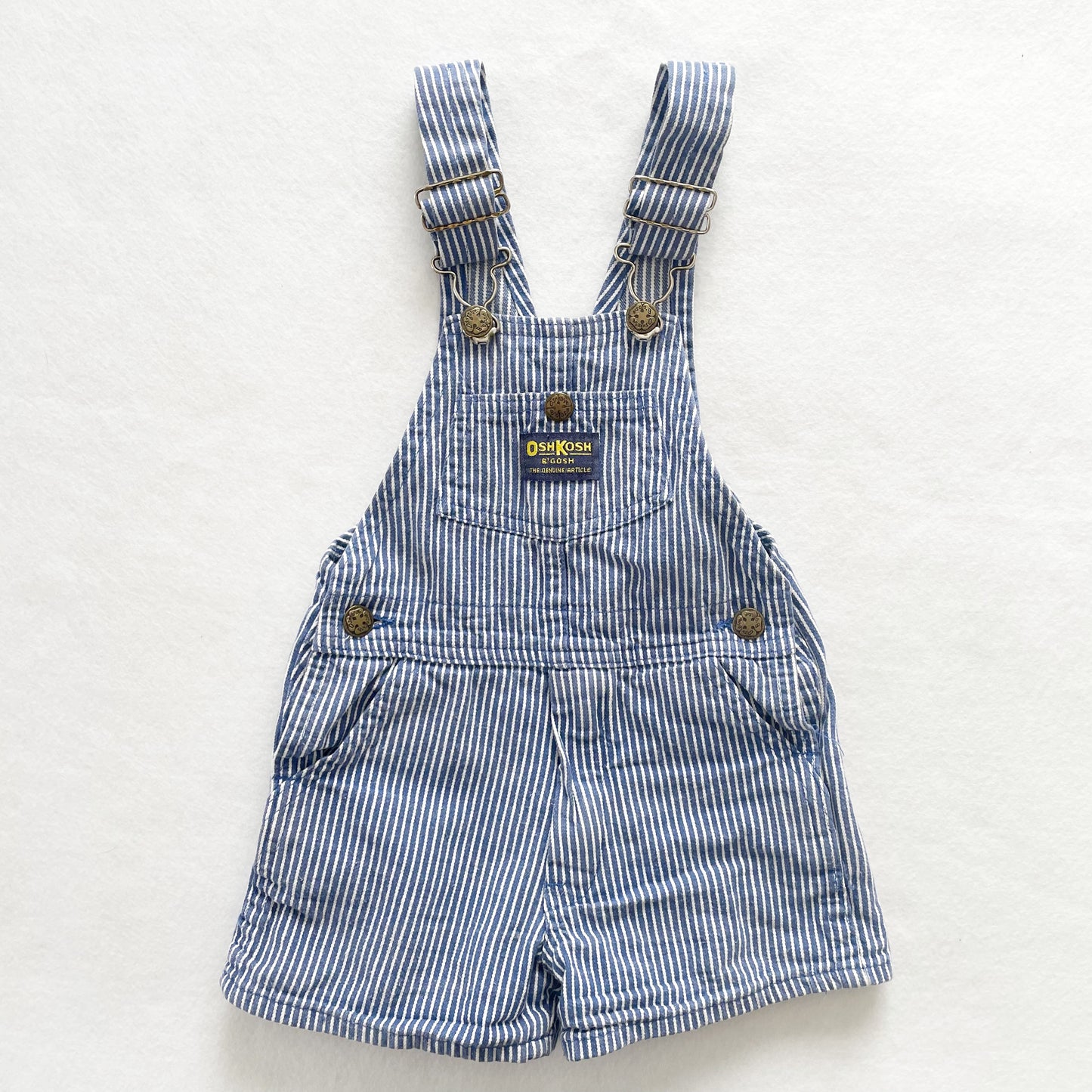 OshKosh Hickory Stripe Classic Shortalls - Yellow Clover Vintage Kids Clothes