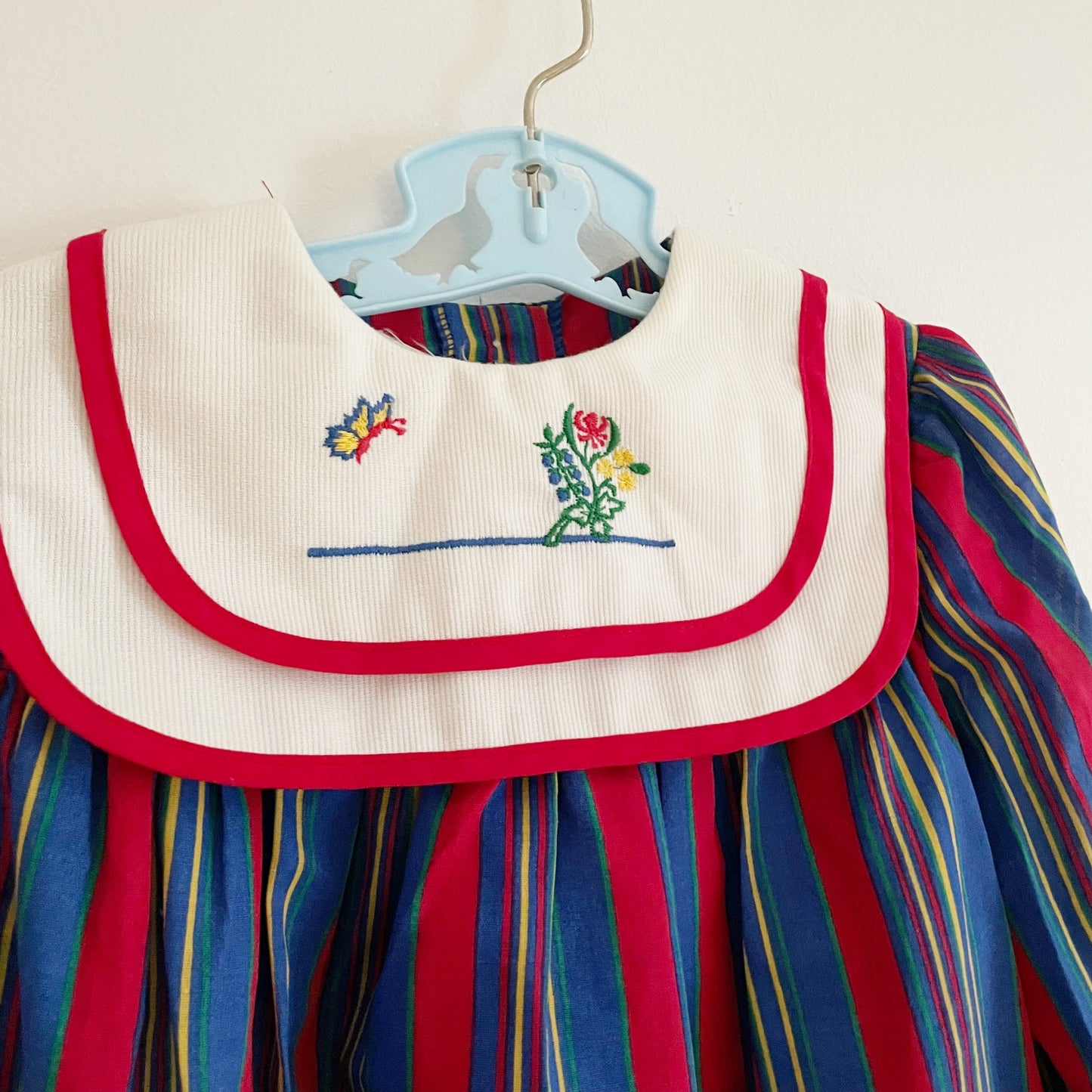JC Penney Striped Embroidered Collar Dress - Yellow Clover Vintage Kids Clothes