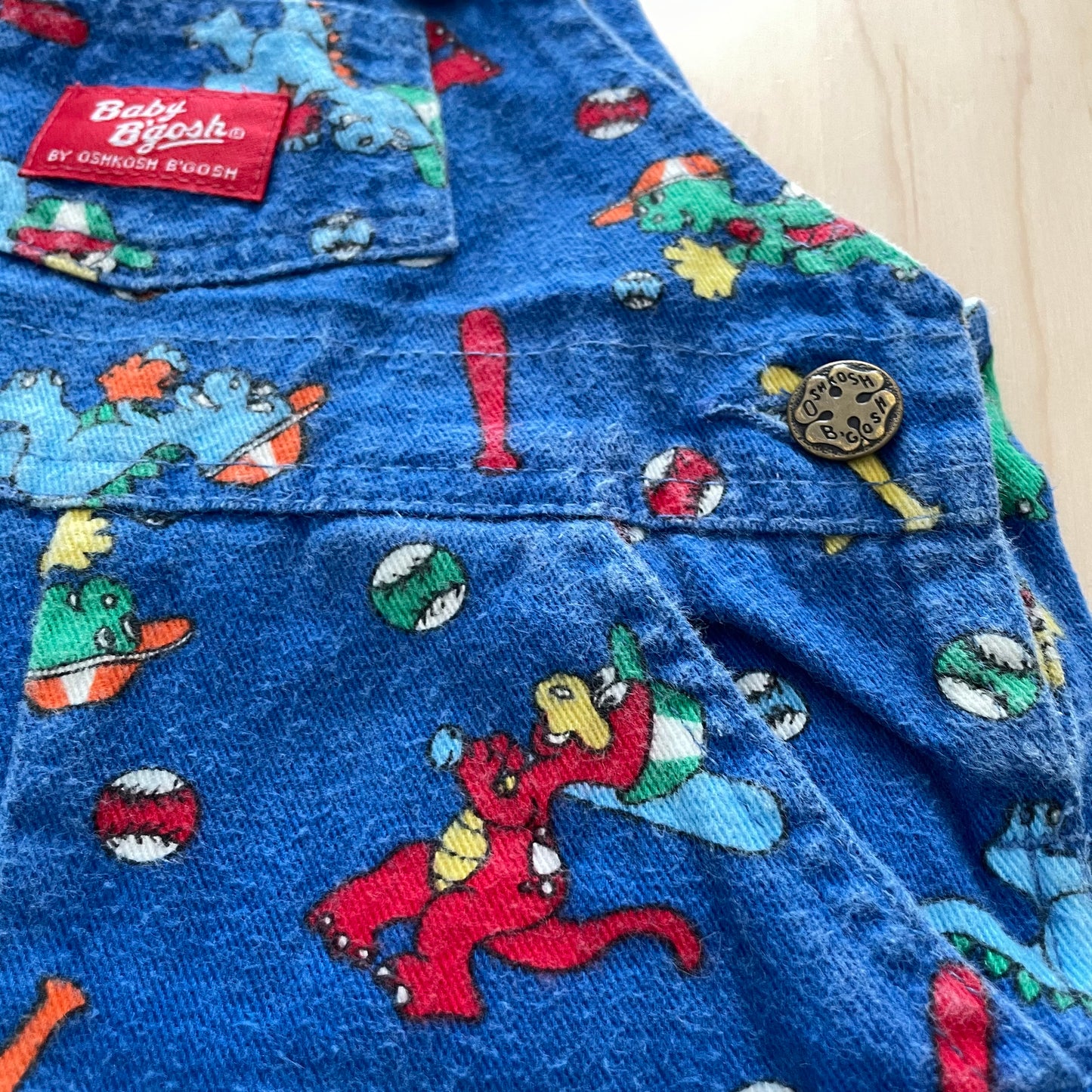 Baby B’gosh Dinosaur Baseball Shortalls - Yellow Clover Vintage Kids Clothes