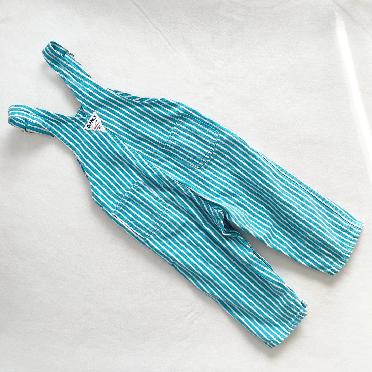 OshKosh Turquoise Stripe Overalls - Yellow Clover Vintage Kids Clothes