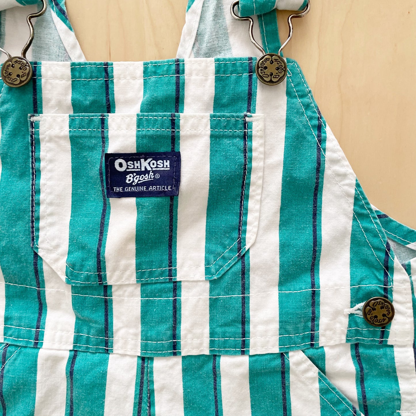 OshKosh Teal Green Stripe Shortalls - Yellow Clover Vintage Kids Clothes