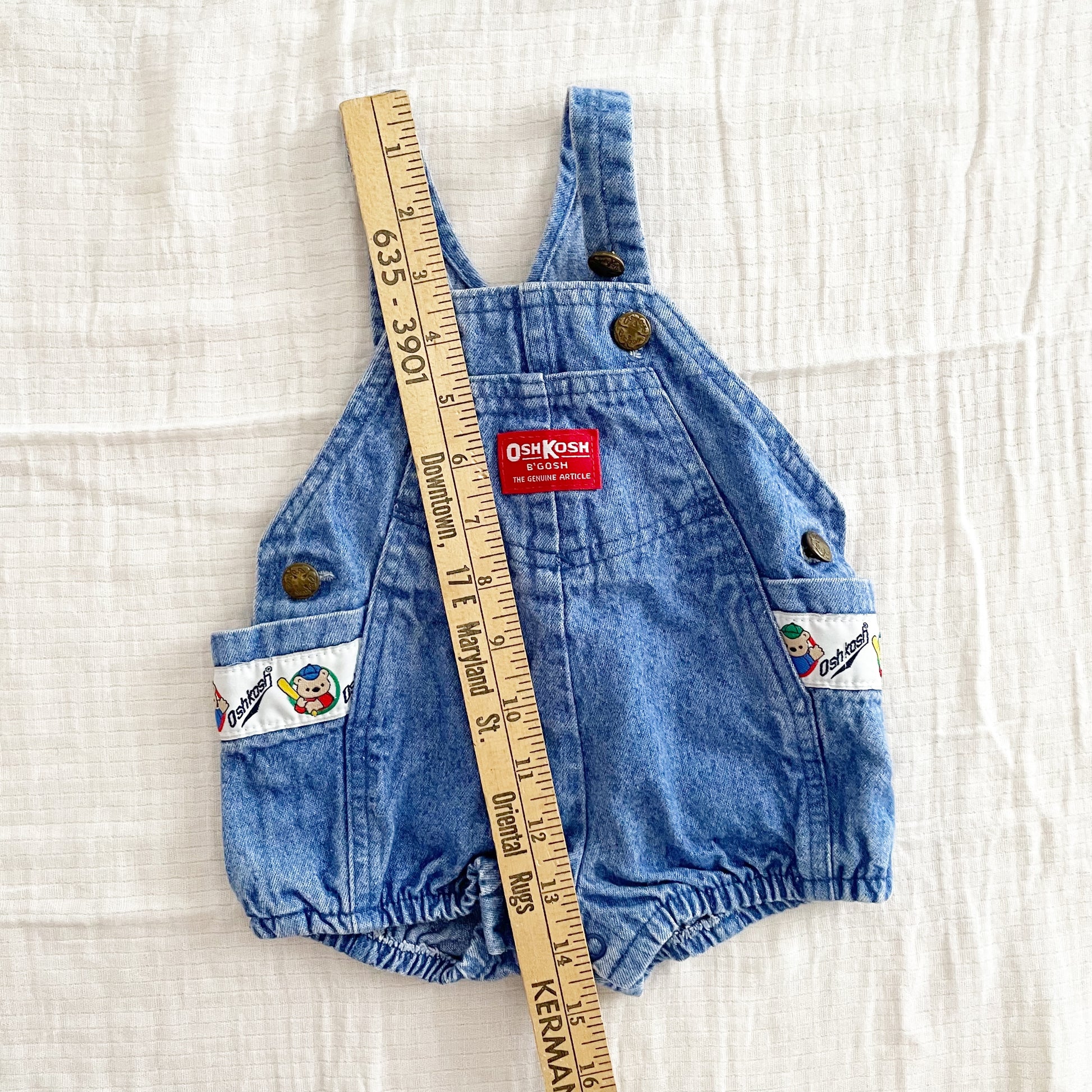 OshKosh Blue Wash Baseball Bears Bubble Romper - Yellow Clover Vintage Kids Clothes