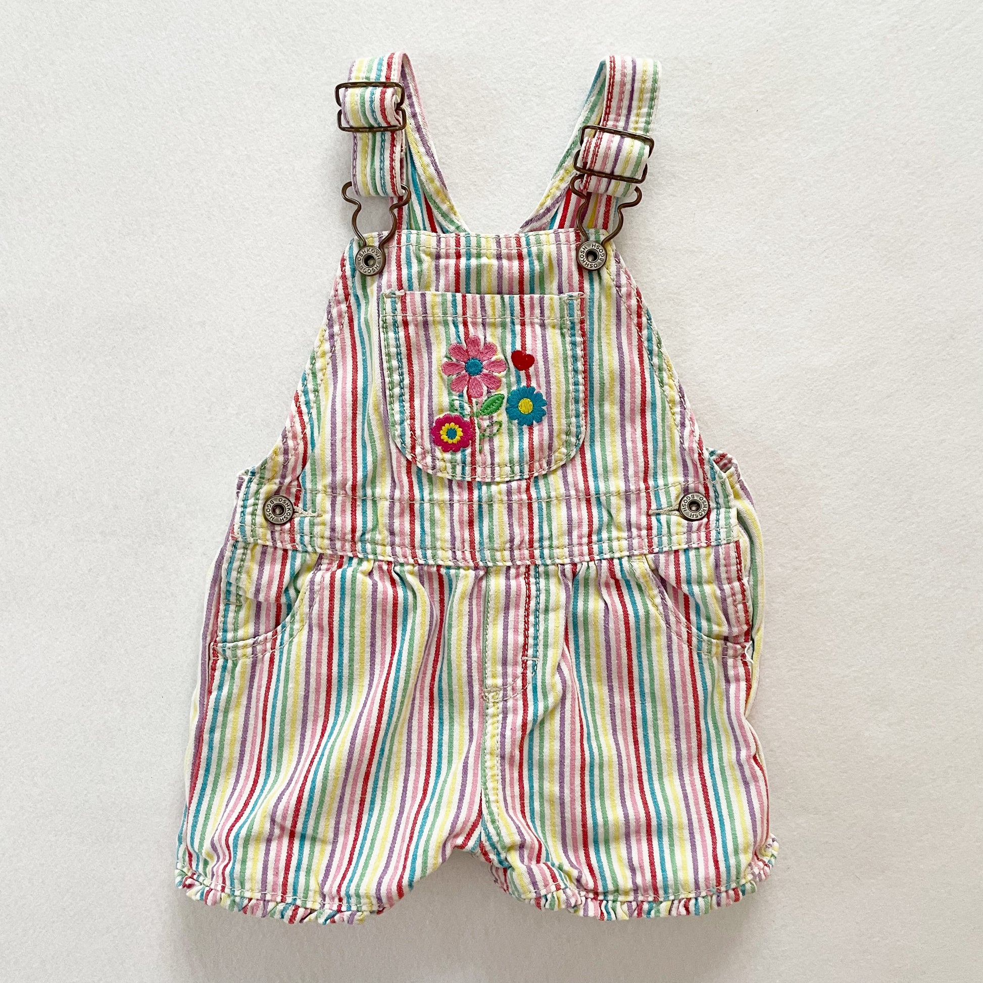 OshKosh Rainbow Striped Shortalls - Yellow Clover Vintage Kids Clothes