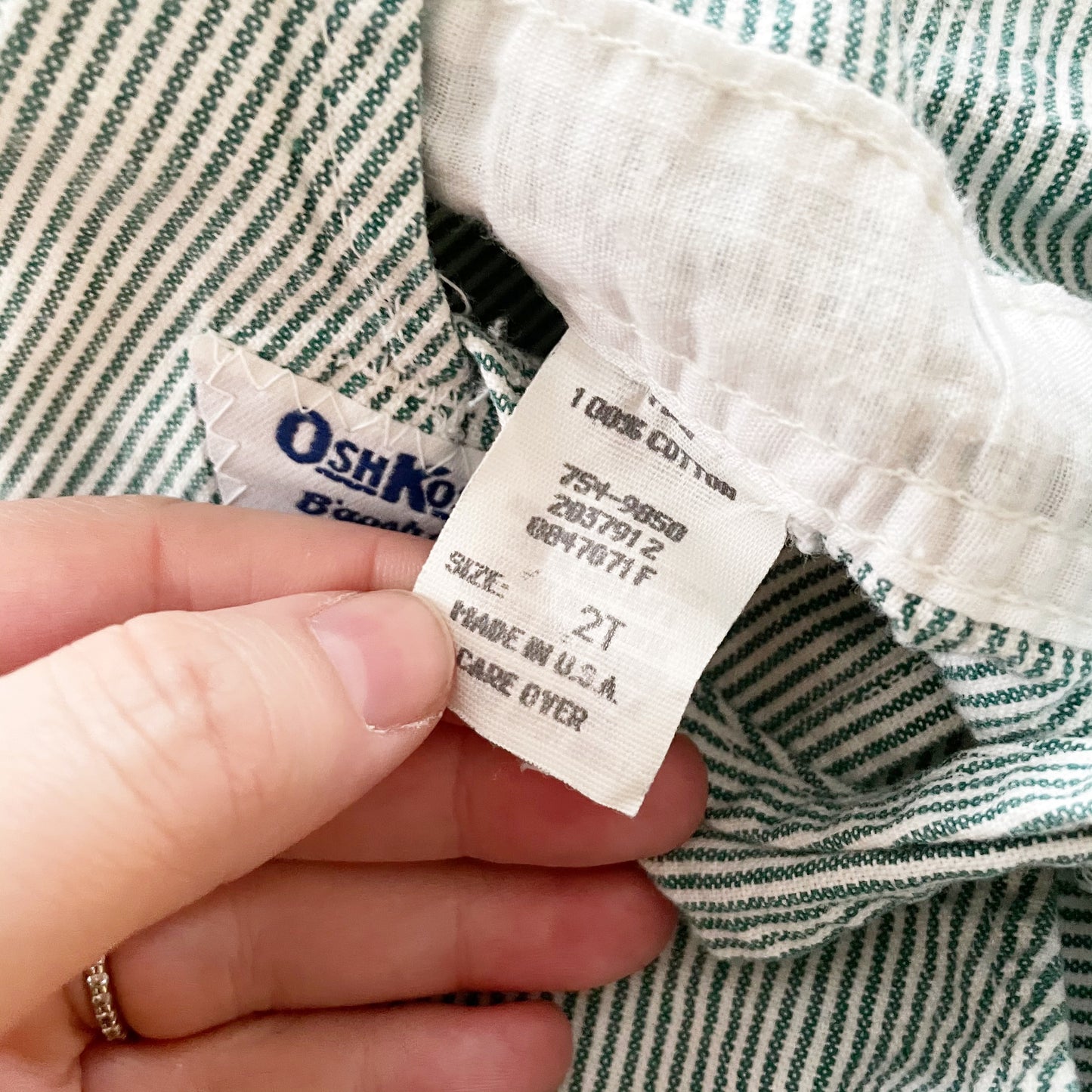 OshKosh Green Fine Striped Shortalls - Yellow Clover Vintage Kids Clothes