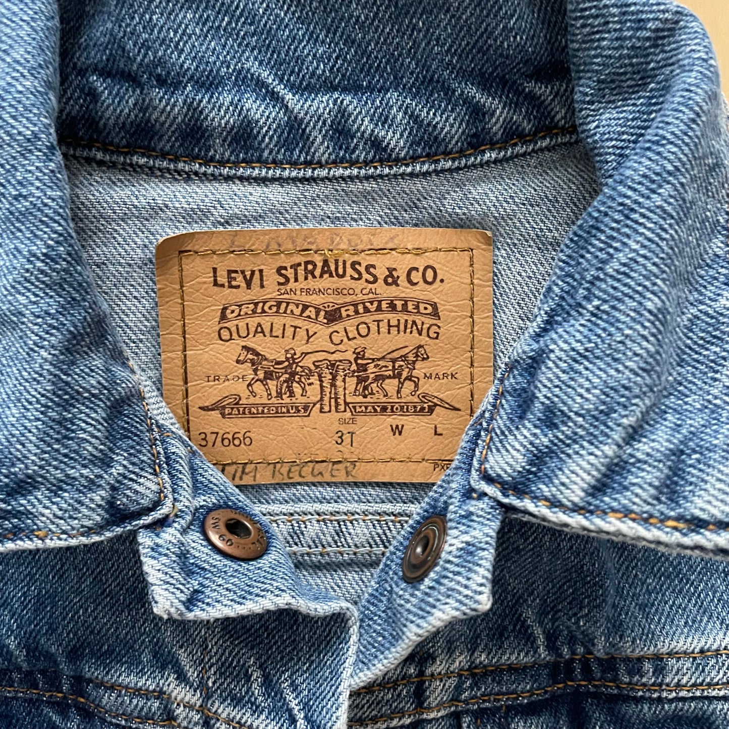 Levi’s Medium Wash White Tab Jacket - Yellow Clover Vintage Kids Clothes