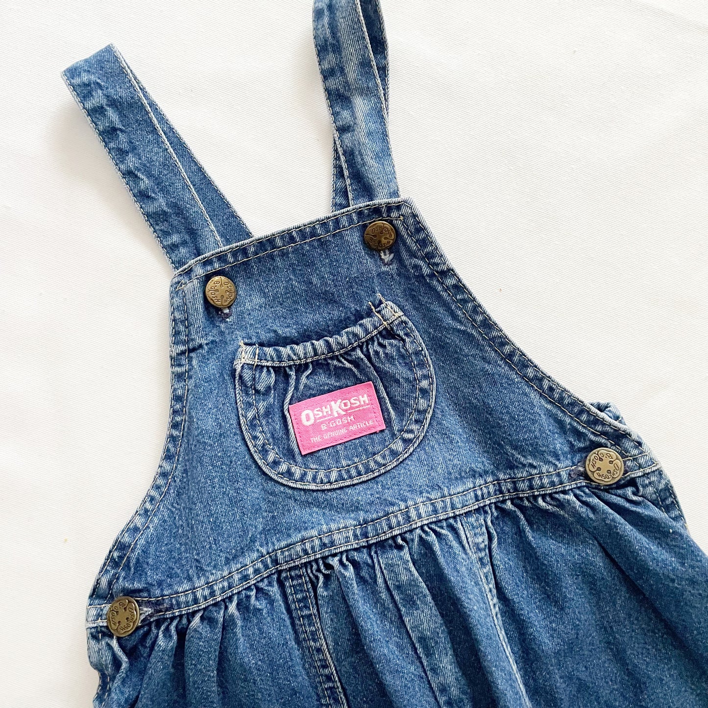 OshKosh Medium Wash Bubble Leg Overalls - Yellow Clover Vintage Kids Clothes