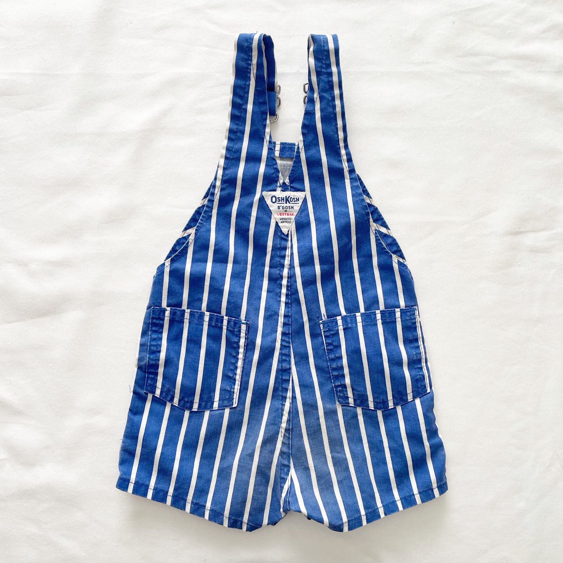 OshKosh Royal Blue Stripe Shortalls - Yellow Clover Vintage Kids Clothes