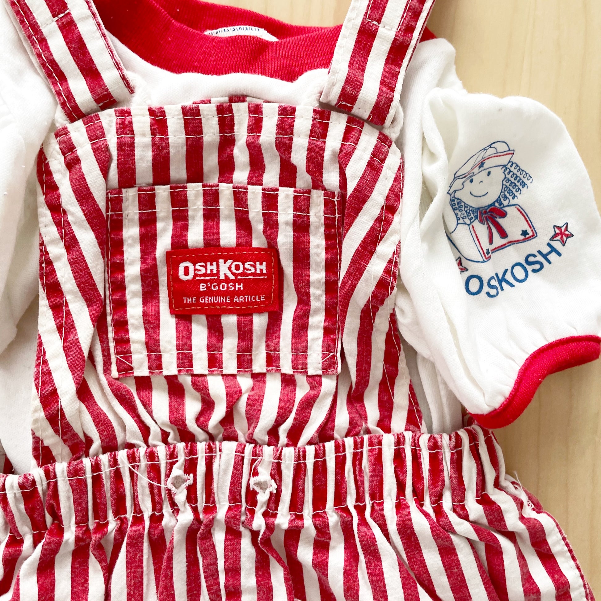 OshKosh Red Stripe Shortalls Set - Yellow Clover Vintage Kids Clothes