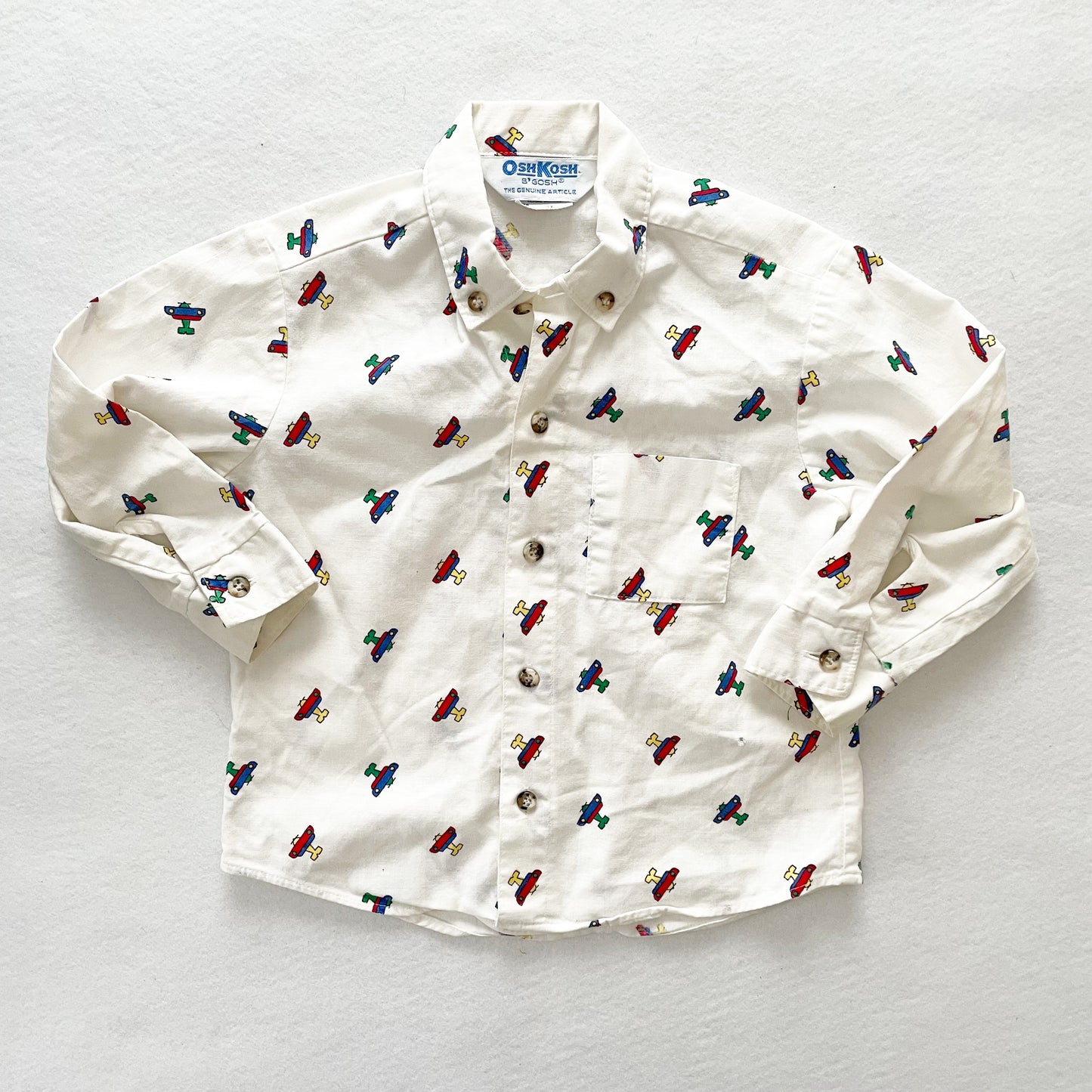 Vintage OshKosh Airplane Button Down Toddler Shirt