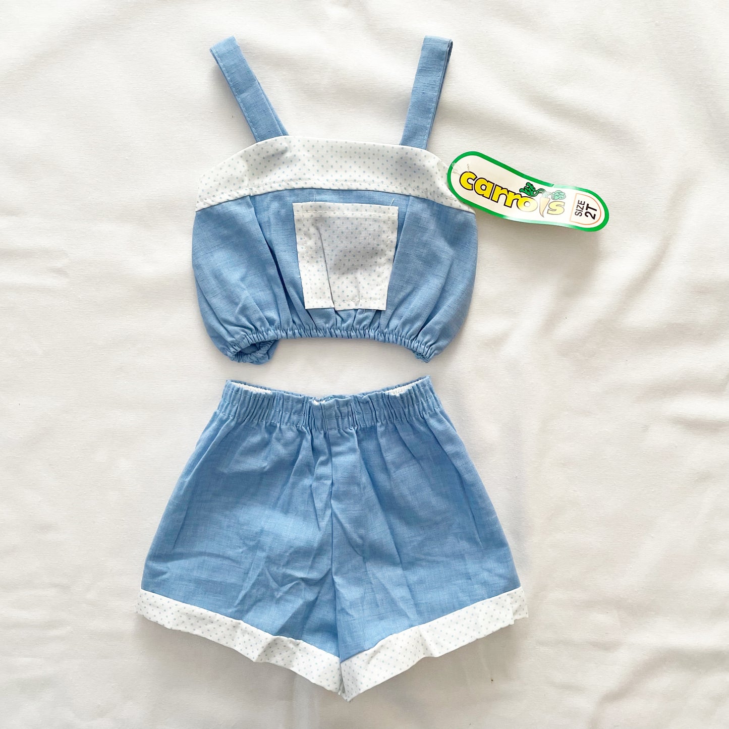 Cropped Blue Tank Set • 2T - Yellow Clover Vintage Kids Clothes