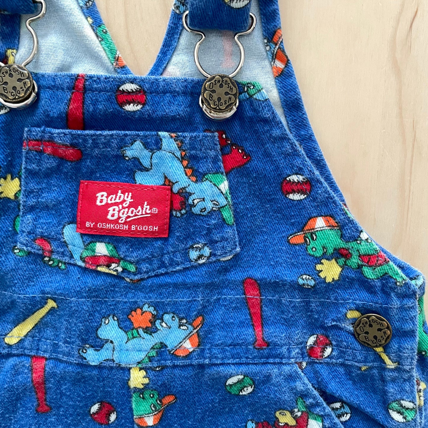 Baby B’gosh Dinosaur Baseball Shortalls - Yellow Clover Vintage Kids Clothes
