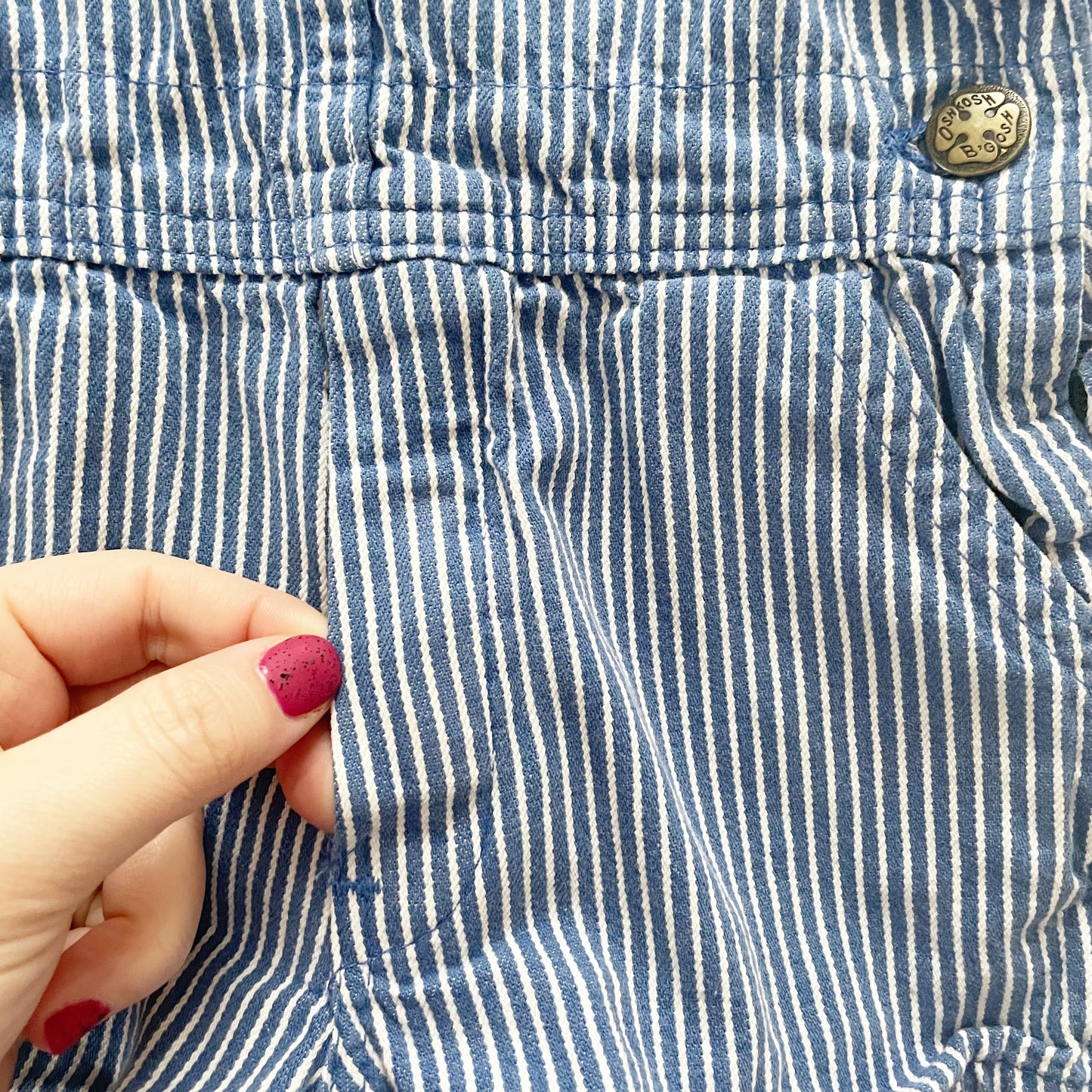 OshKosh Blue Hickory Stripe Overalls - Yellow Clover Vintage Kids Clothes