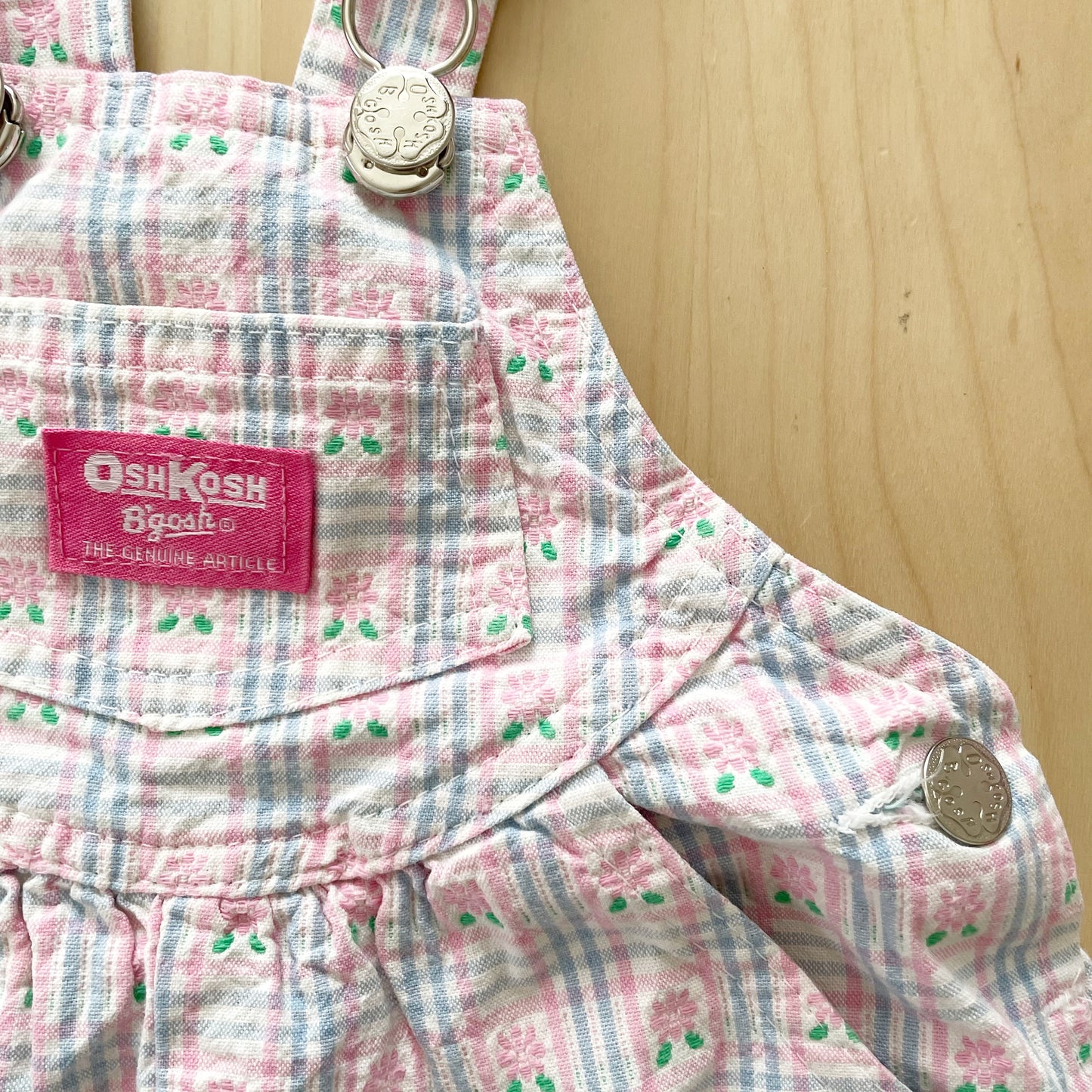 OshKosh Pink and Blue Floral Print Shortalls - Yellow Clover Vintage Kids Clothes