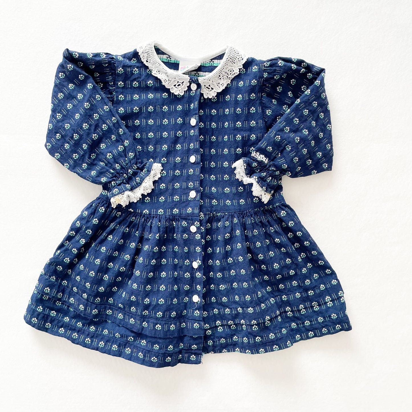 OshKosh Doily Collar Floral Woven Dress - Yellow Clover Vintage Kids Clothes
