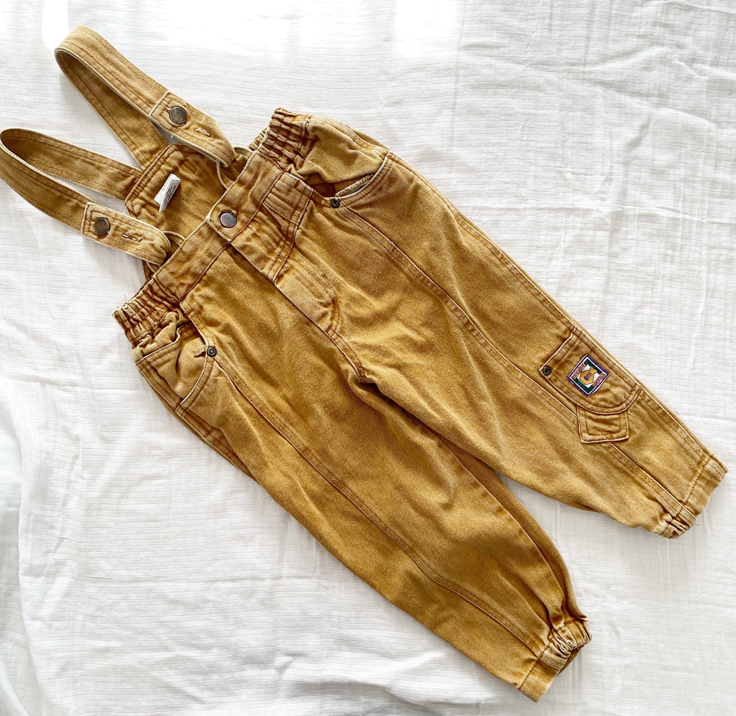 Tan Elastic Cuff Suspender Pants - Yellow Clover Vintage Kids Clothes