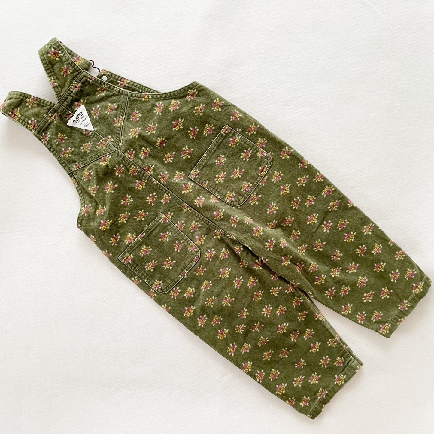 OshKosh Velvet Floral Overalls - Yellow Clover Vintage Kids Clothes
