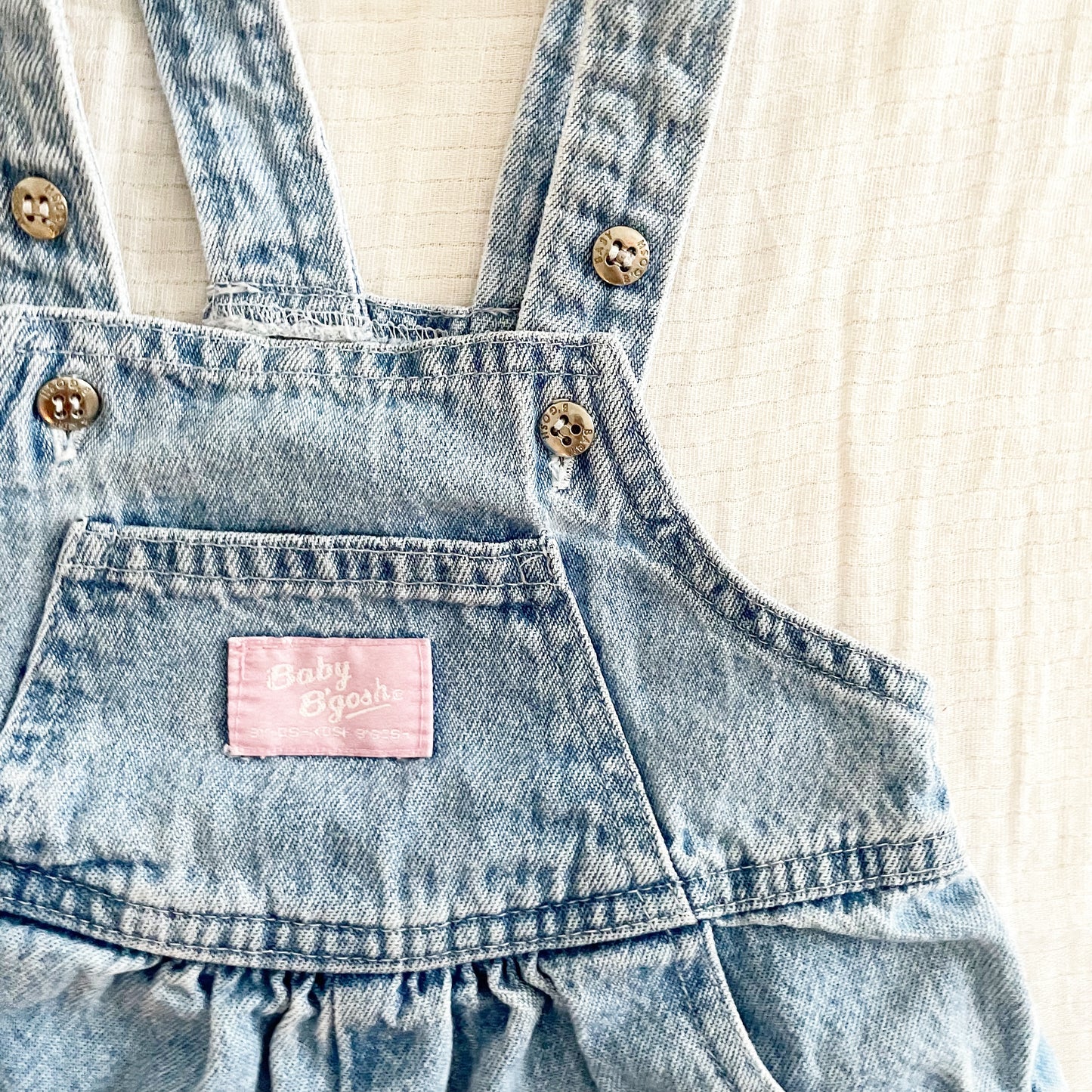 Baby B’gosh Light Wash Denim Bubble Overalls - Yellow Clover Vintage Kids Clothes