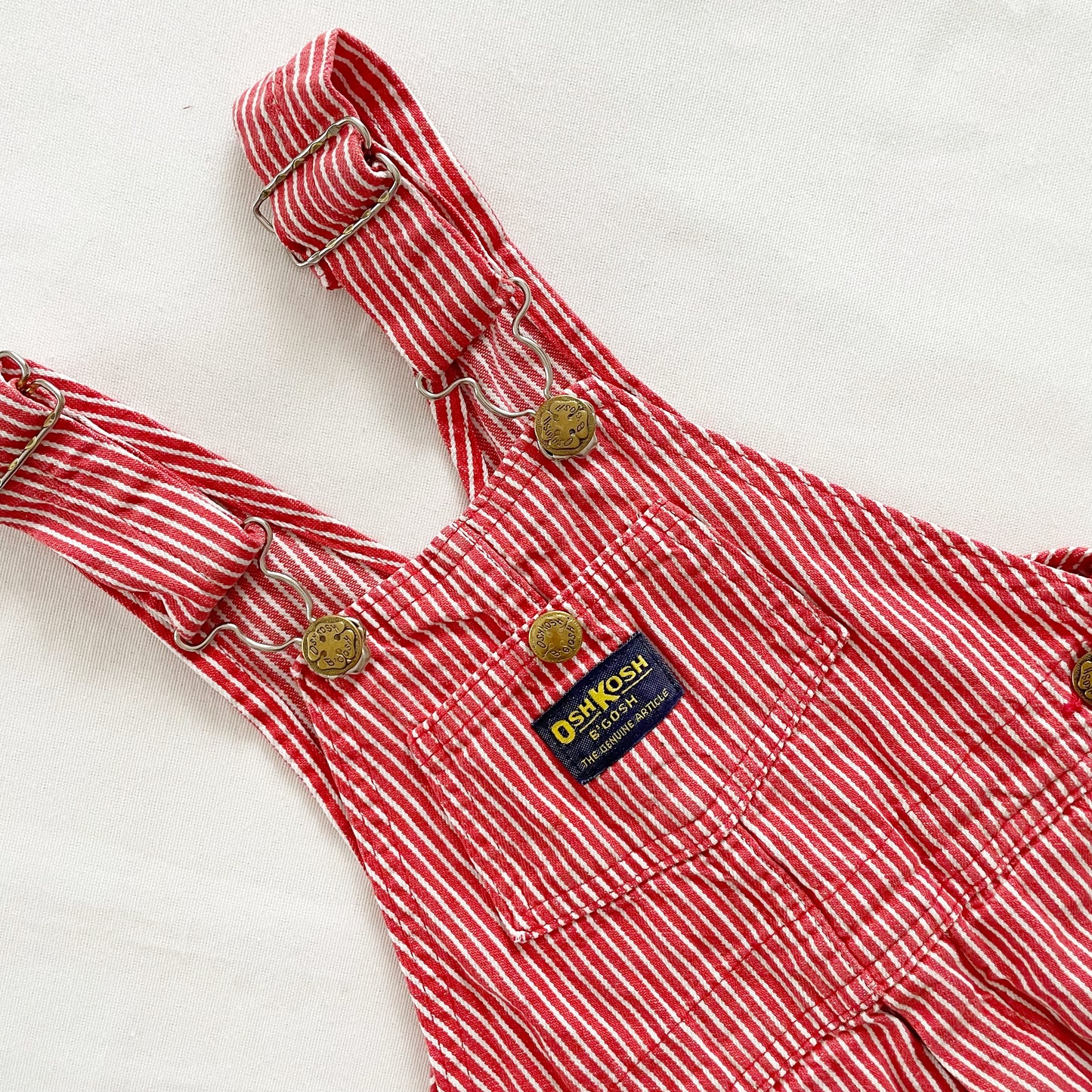OshKosh Red Hickory Stripe Overalls - Yellow Clover Vintage Kids Clothes