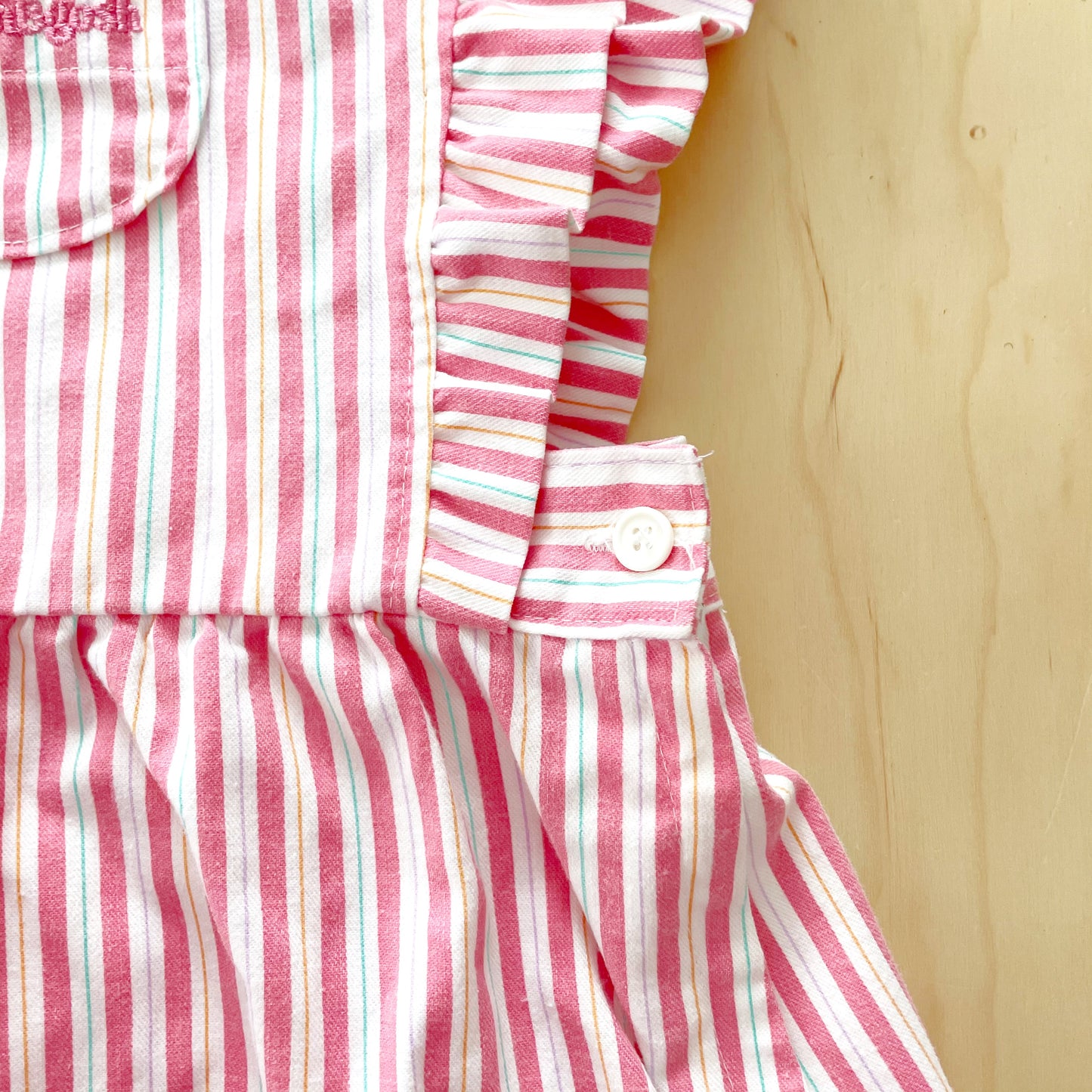 OshKosh Striped Pink Pinafore - Yellow Clover Vintage Kids Clothes